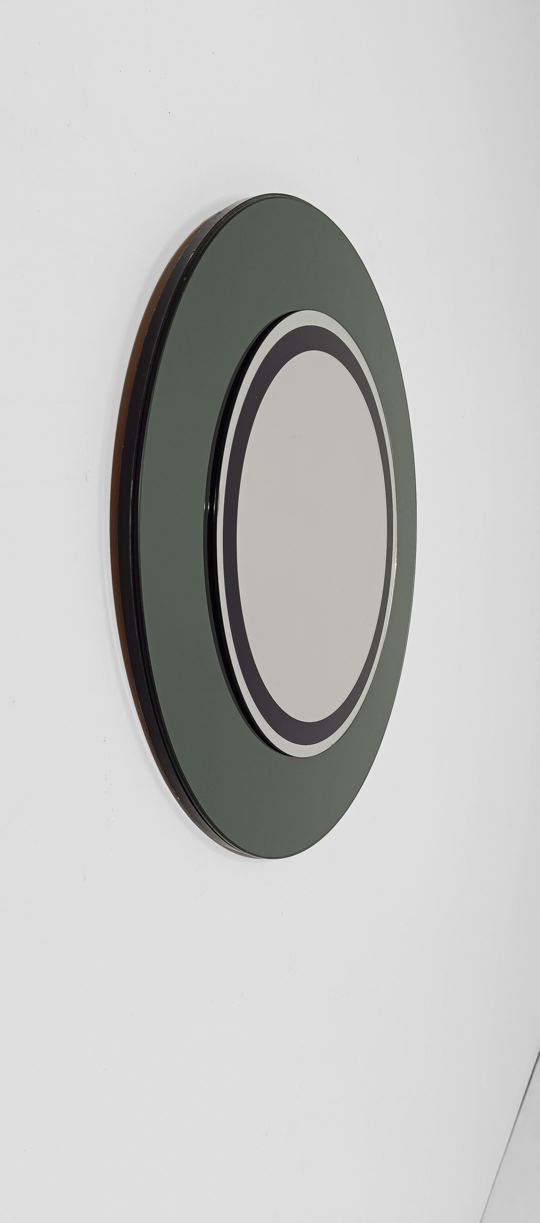 Miroir rond italien de l'ère spatiale en verre fumé bleu/vert par Franz J. Sartori en vente 2