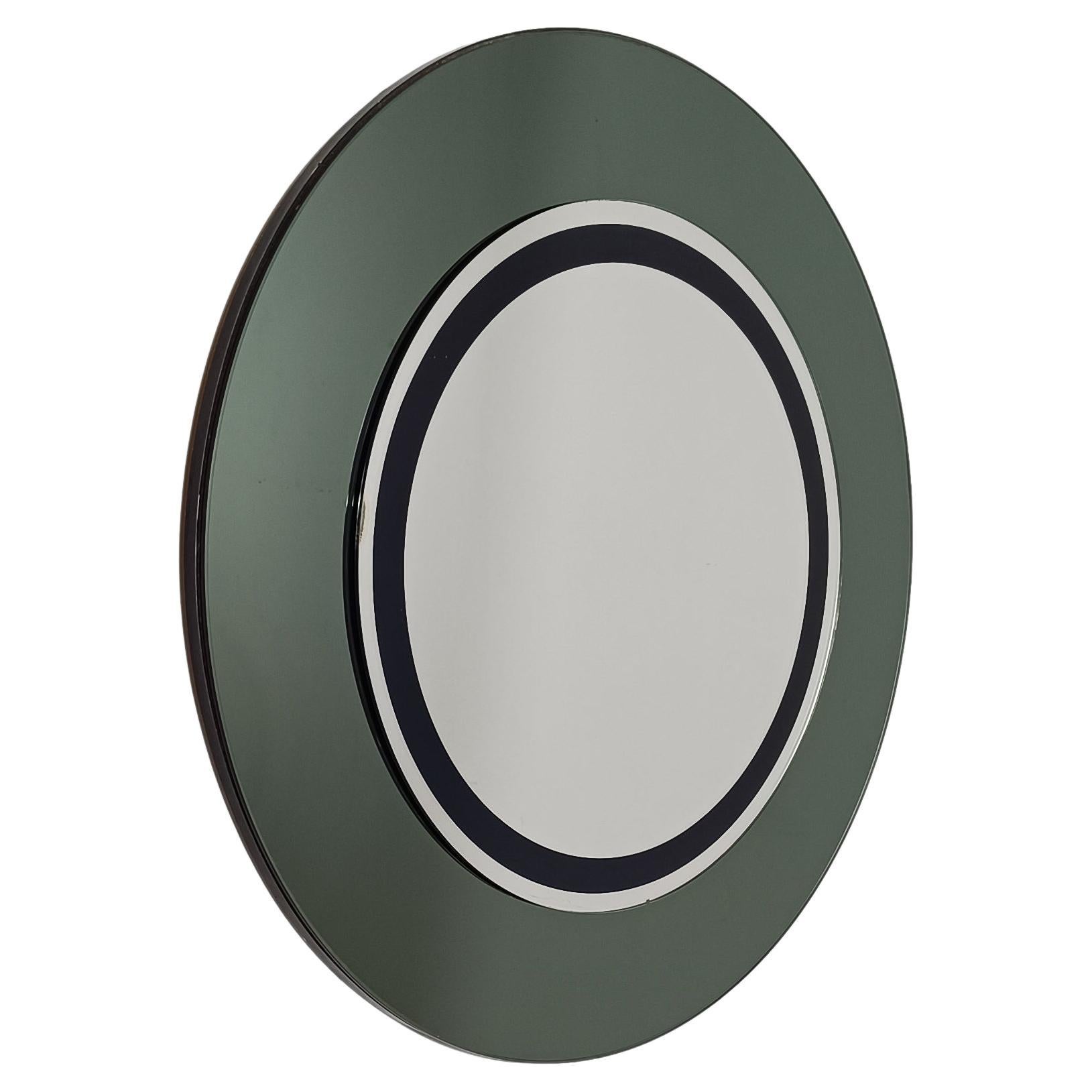 Italian Space Age Round Mirror in Blue/Green Smoked Glass By Franz J. Sartori