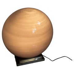 Italian Space Age round table lamp in blue and beige blow glass and steel, 1970s