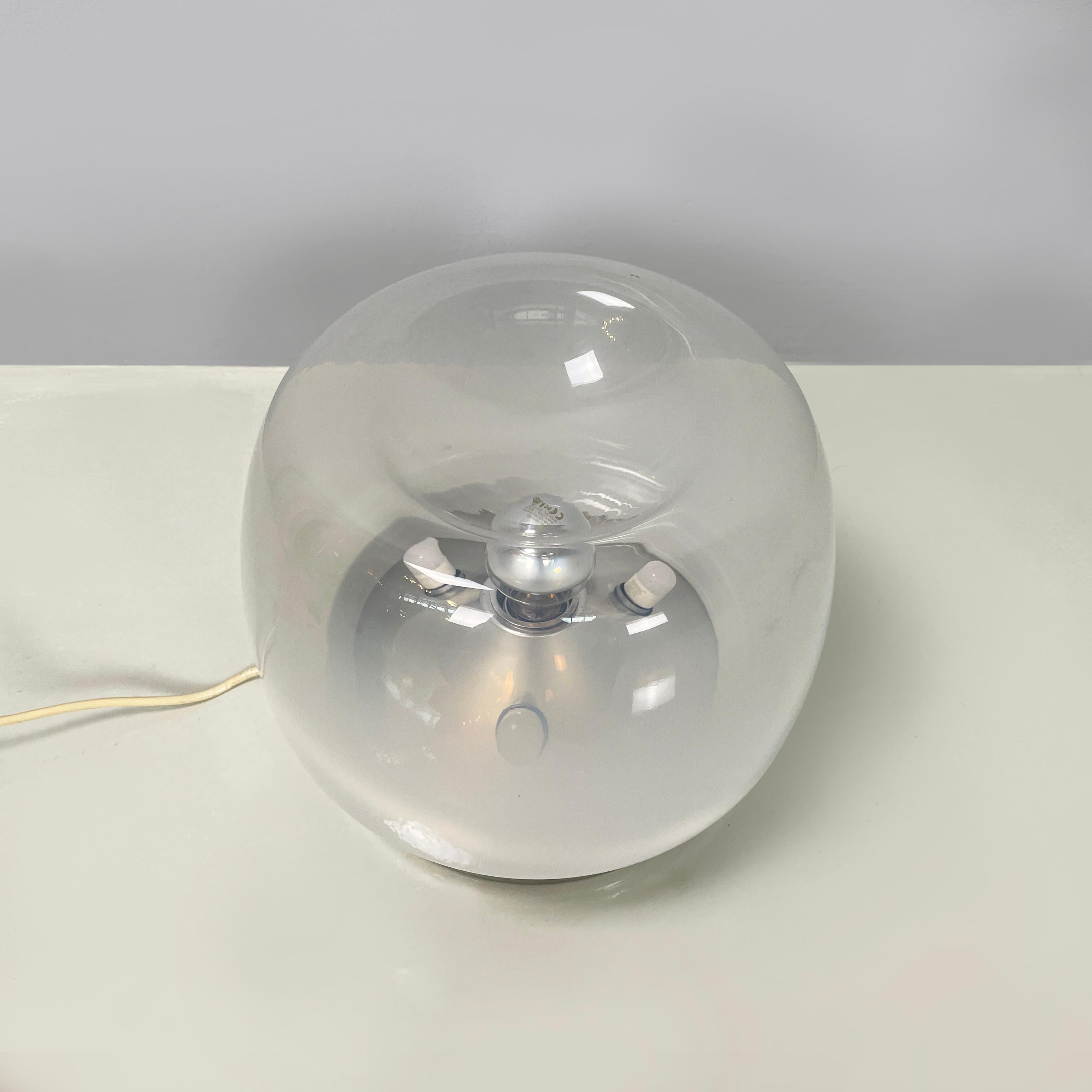 Metal Italian space age Round Table lamp in metal opaline and transparent glass, 1970s For Sale