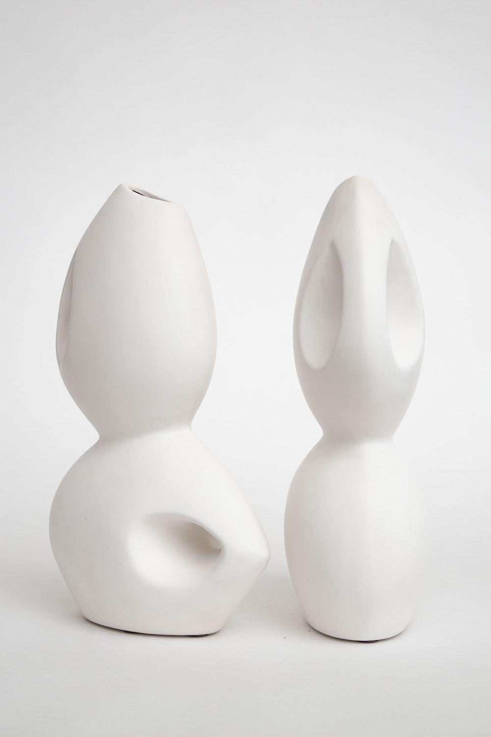 Organic Modern Italian Space Age Sculptural White Ceramics Vintage Pair of