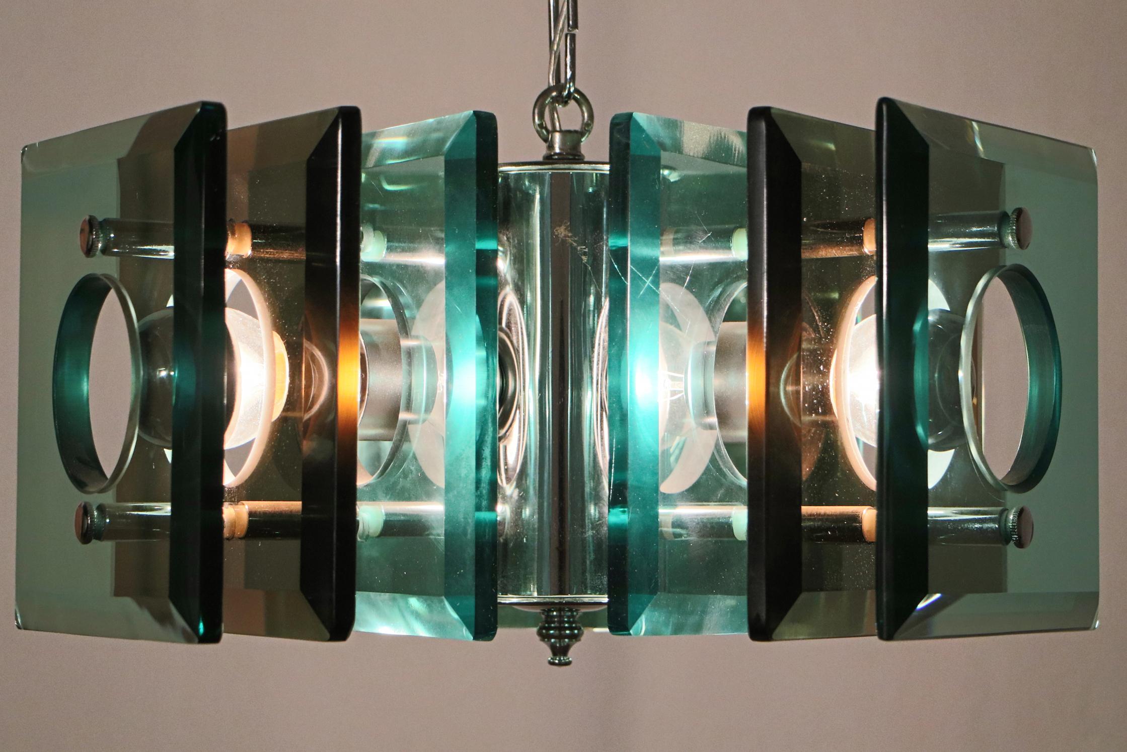 Italian Space Age Square Green Color Chandelier by Lupi Cristal Luxor, 1950s For Sale 6