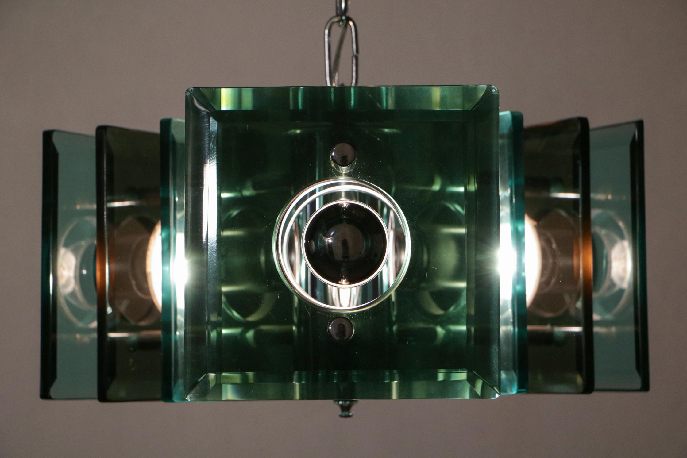 Italian Space Age Square Green Color Chandelier by Lupi Cristal Luxor, 1950s For Sale 10