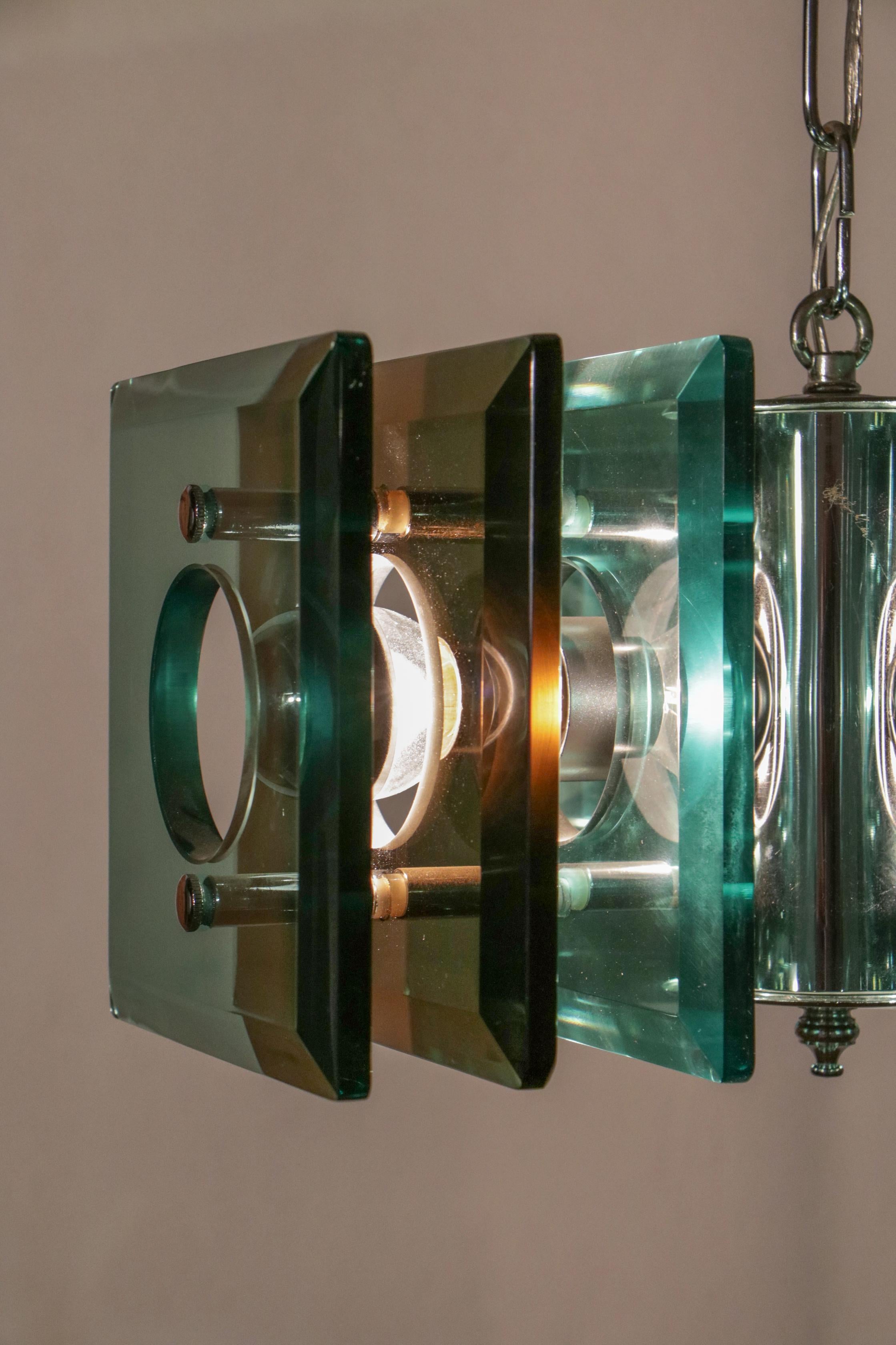 Italian Space Age Square Green Color Chandelier by Lupi Cristal Luxor, 1950s For Sale 11