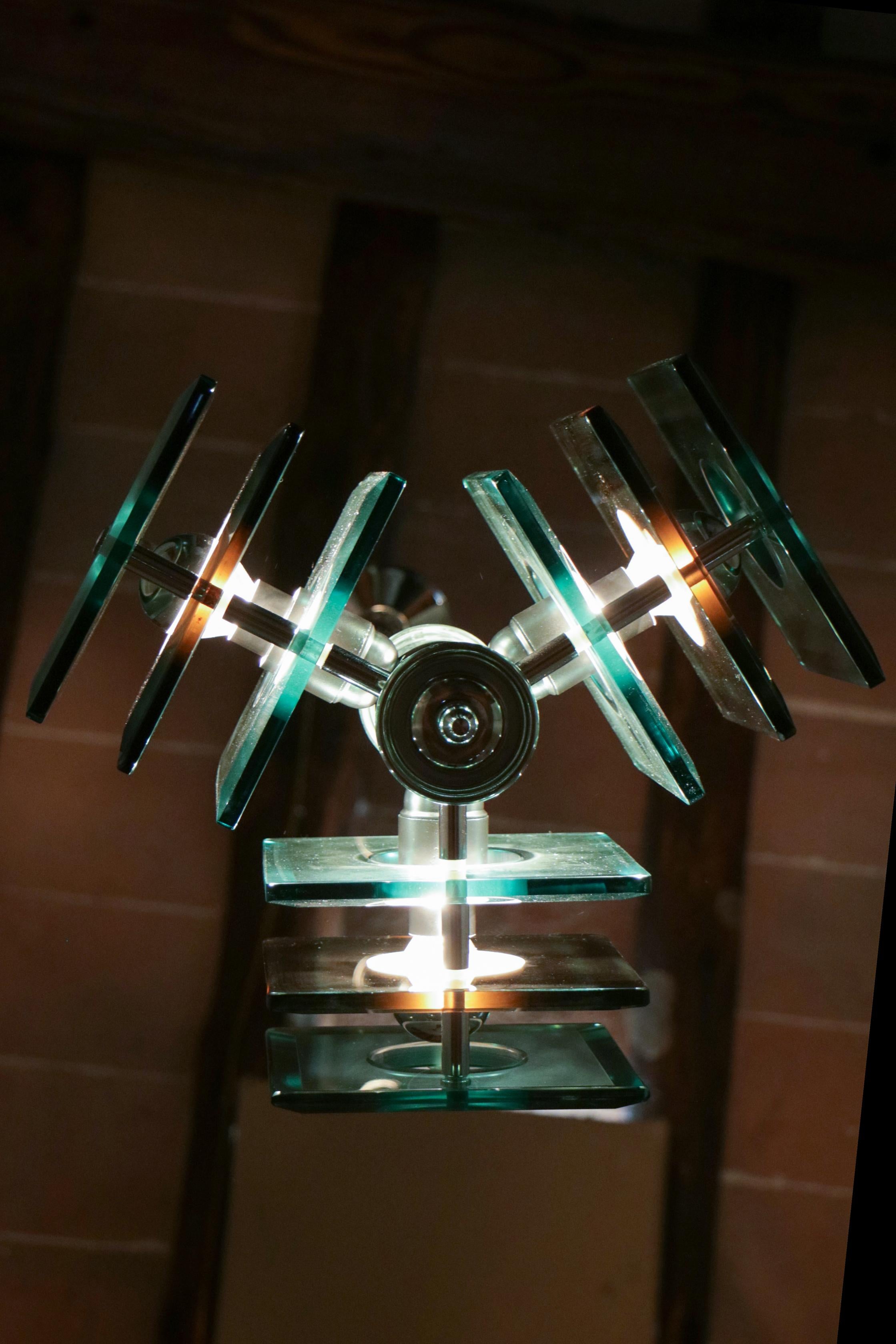 Italian Space Age Square Green Color Chandelier by Lupi Cristal Luxor, 1950s For Sale 14