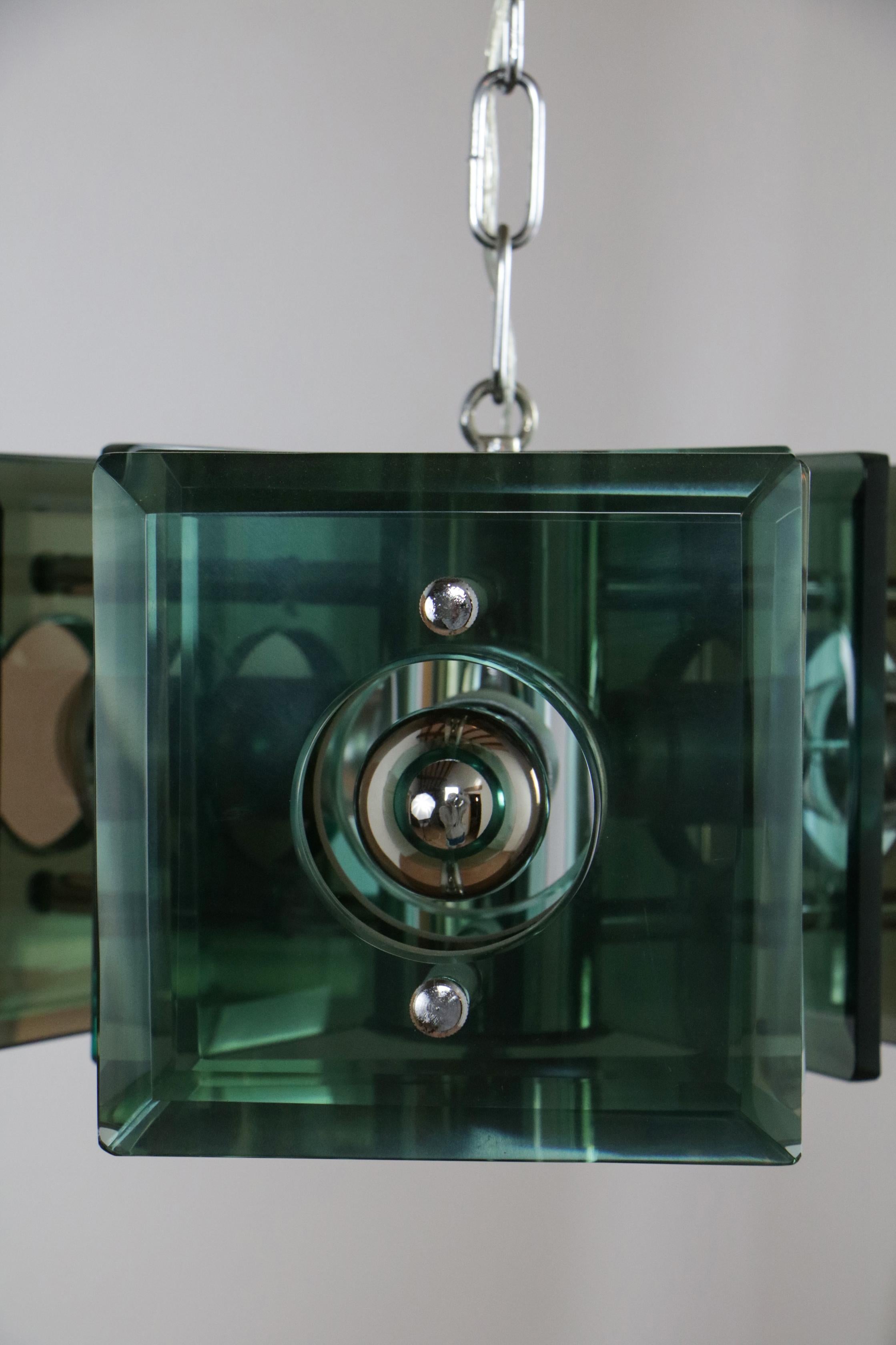 Lustre carré italien de couleur verte de l'ère spatiale par Lupi Cristal Luxor, années 1950 en vente 2