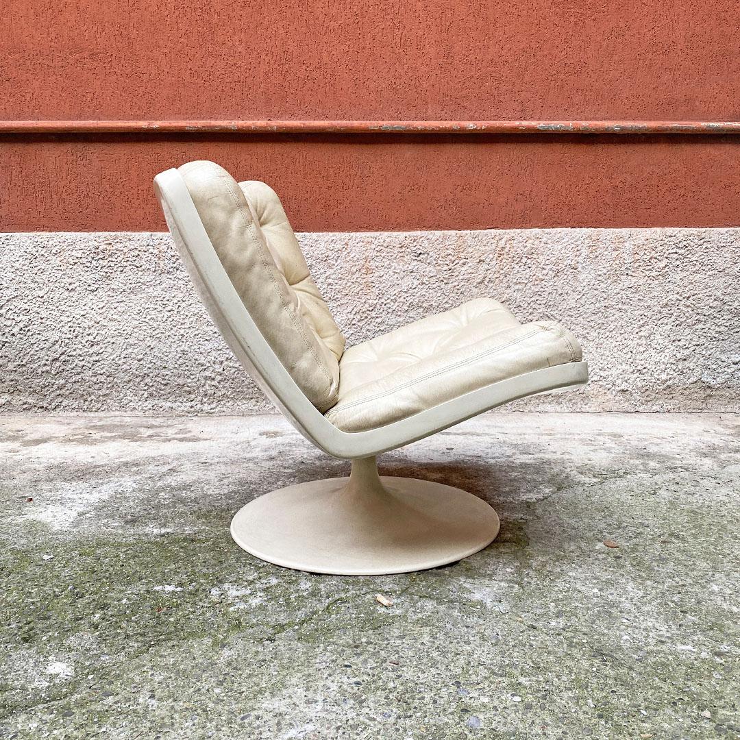Faux Leather Italian Space Age Swivel White Abs Tulip-Base Armchair by Play Ivm, 1970s