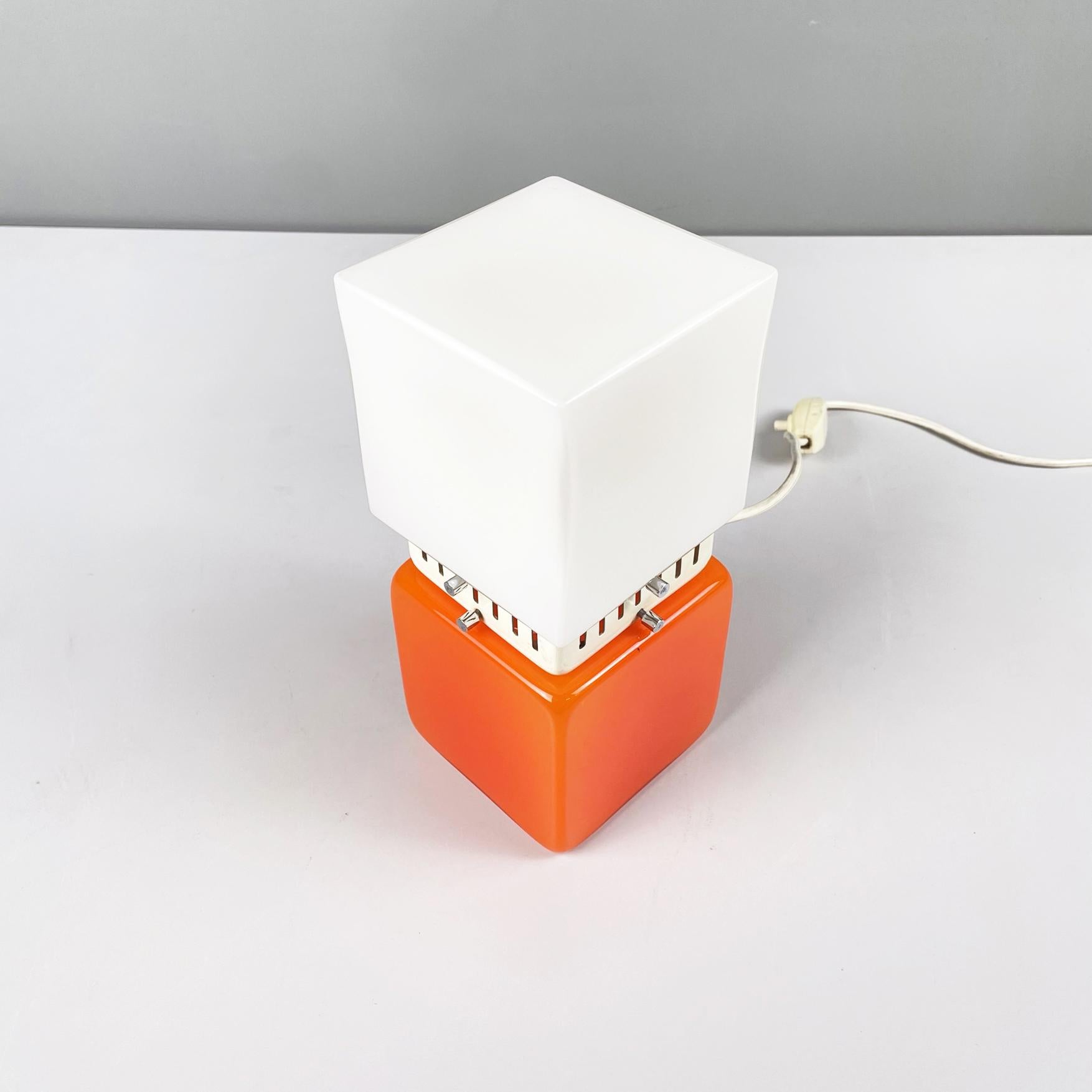 Space Age Italian space age Table lamp in orange and opaline glass with white metal, 1970s For Sale