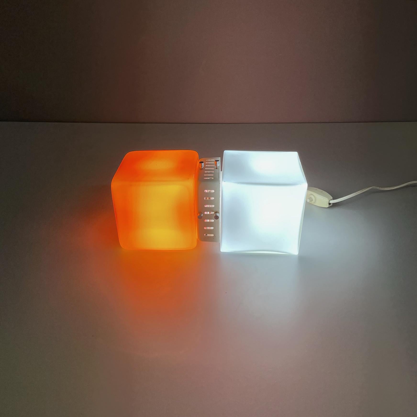 Italian space age Table lamp in orange and opaline glass with white metal, 1970s For Sale 1