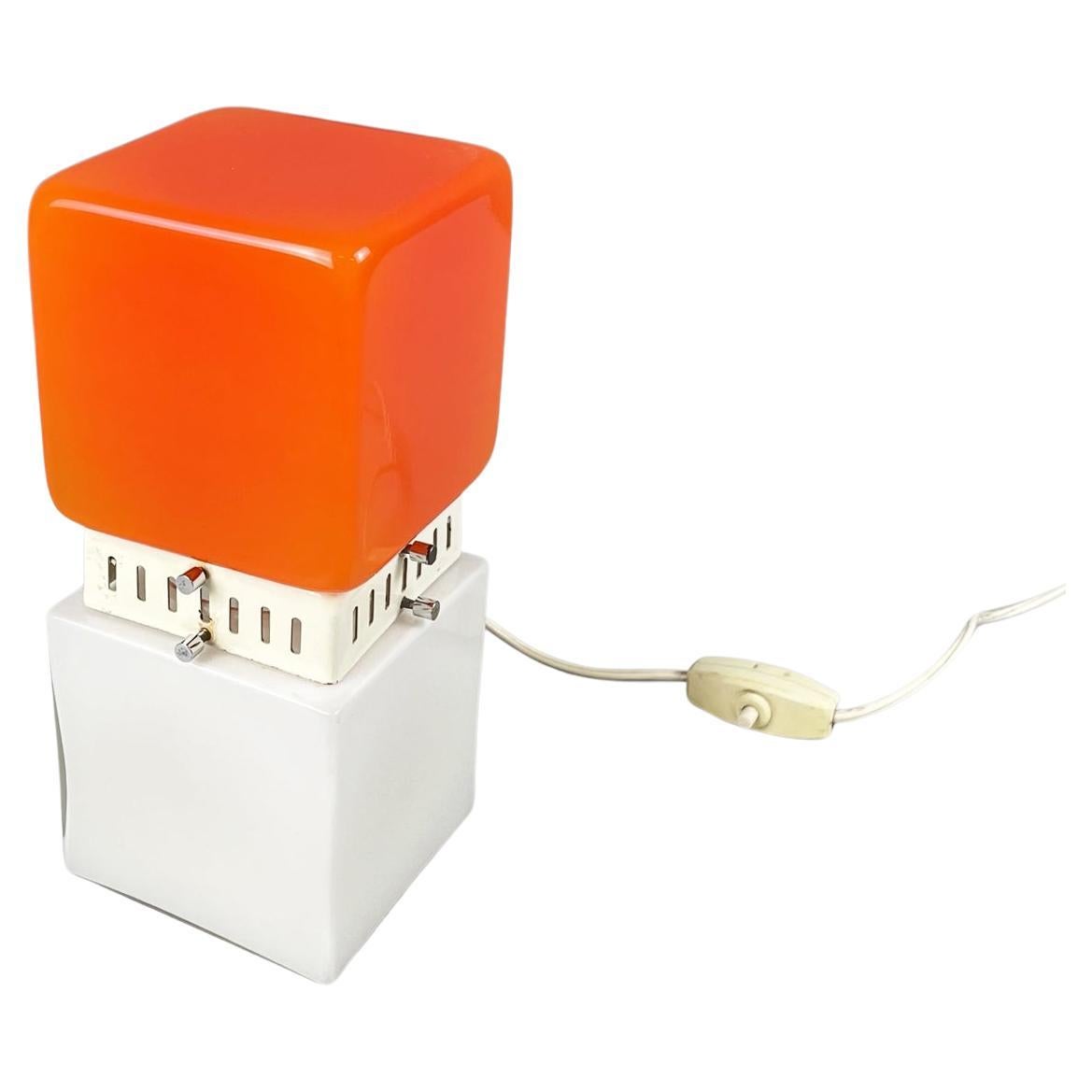 Italian space age Table lamp in orange and opaline glass with white metal, 1970s For Sale