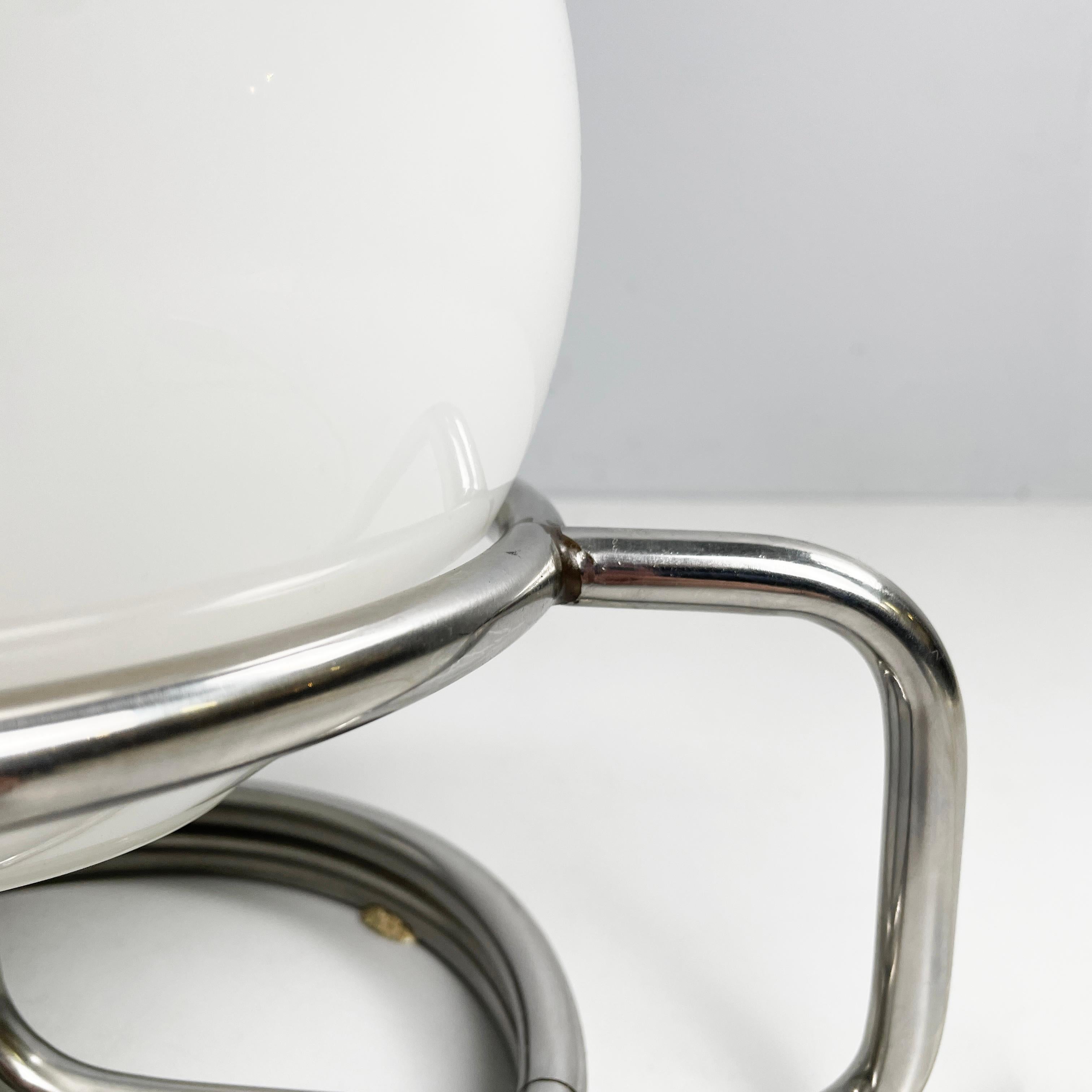 Italian space age table lamps in opaline glass and steel, 1970s For Sale 4