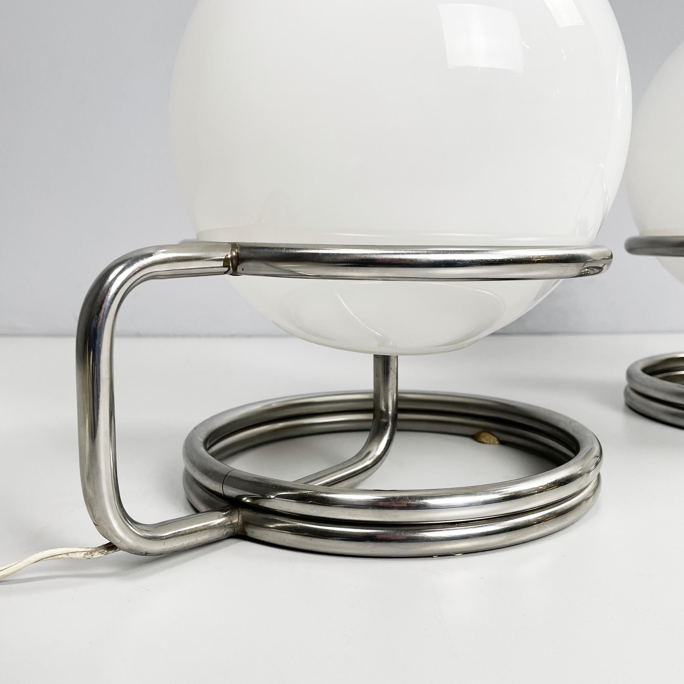 Italian space age table lamps in opaline glass and steel, 1970s For Sale 2
