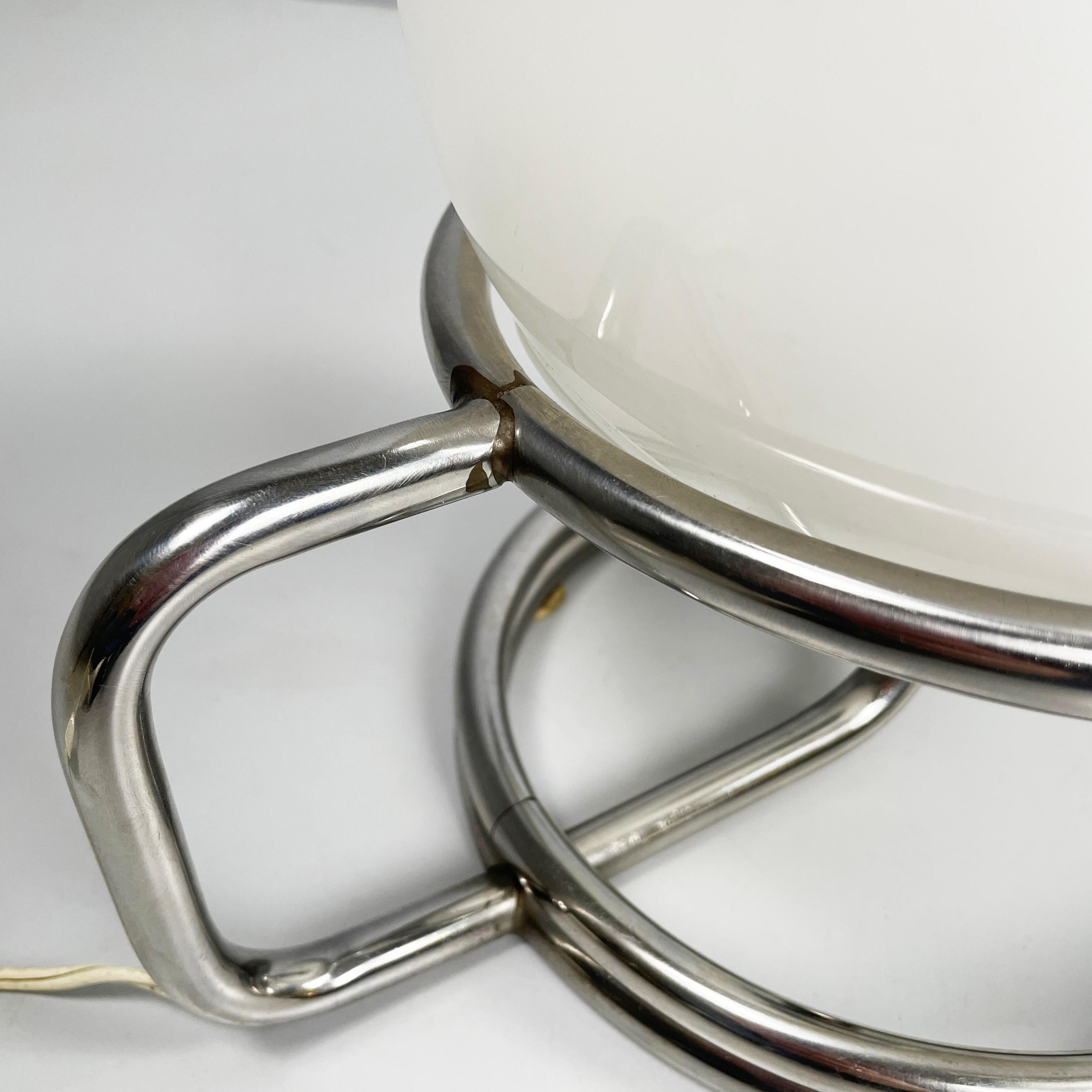 Italian space age table lamps in opaline glass and steel, 1970s For Sale 3