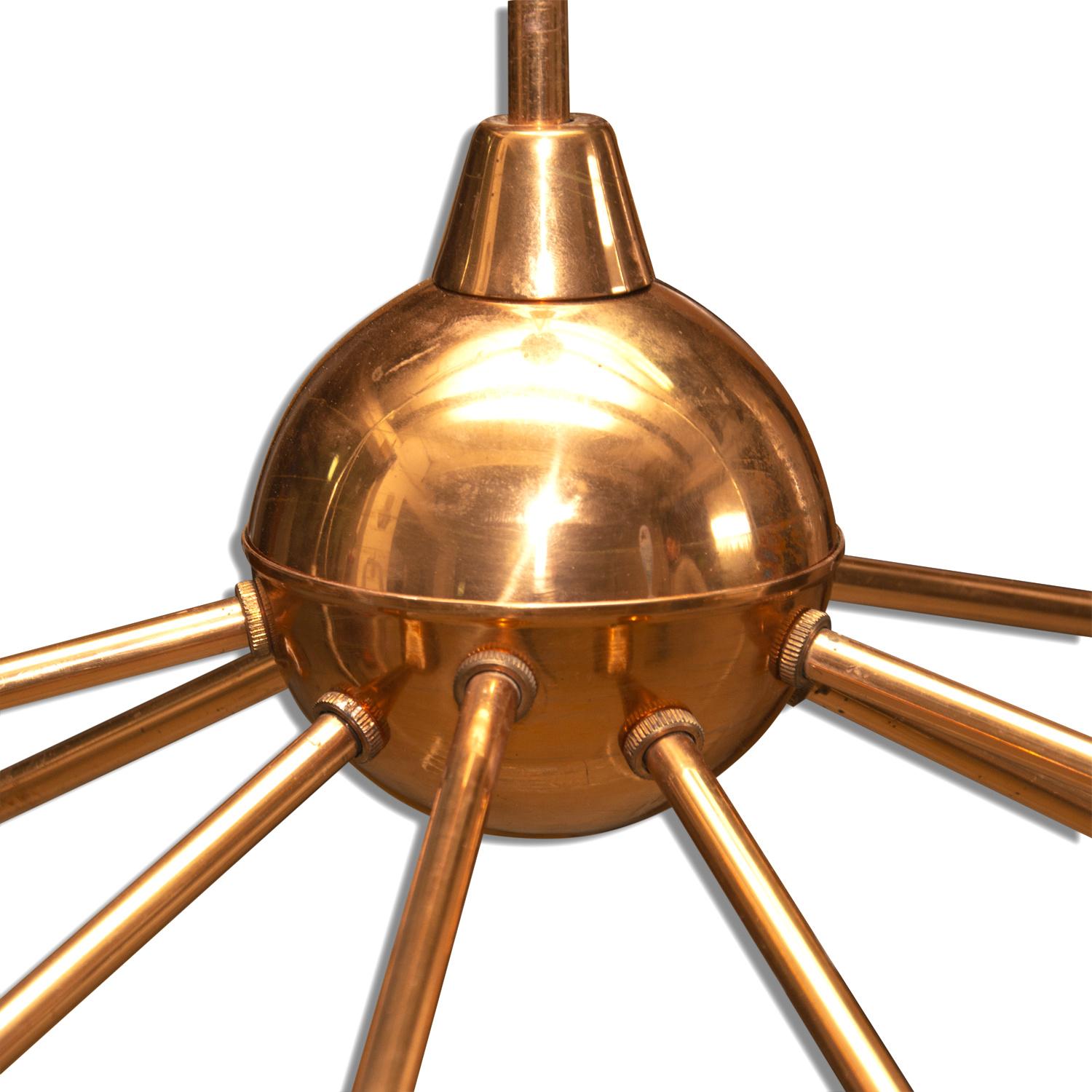 Italian Space Age Ten Arms Copper Sputnik Chandelier, 1960s In Good Condition In Prague 8, CZ