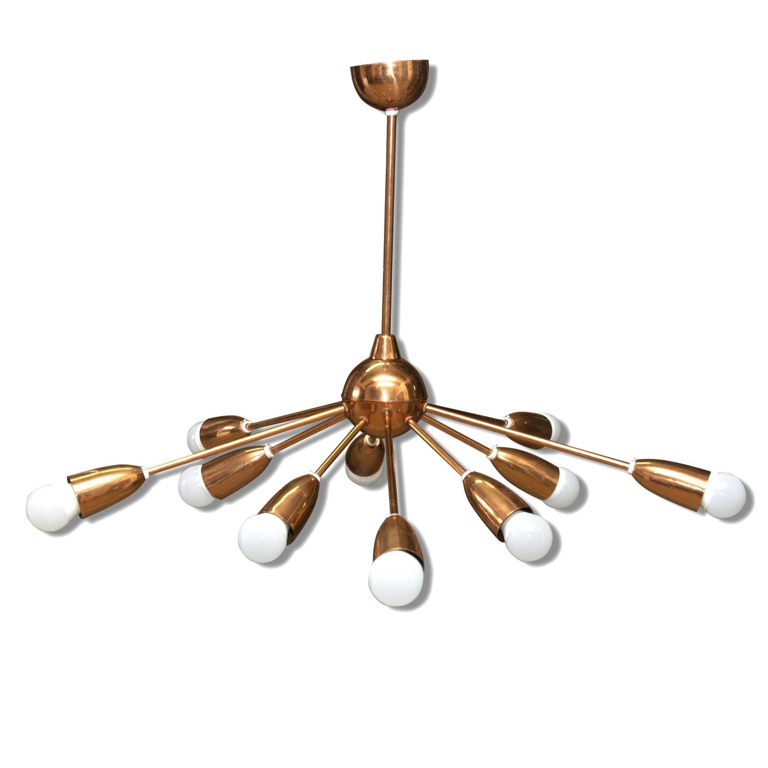 Italian Space Age Ten Arms Copper Sputnik Chandelier, 1960s 2