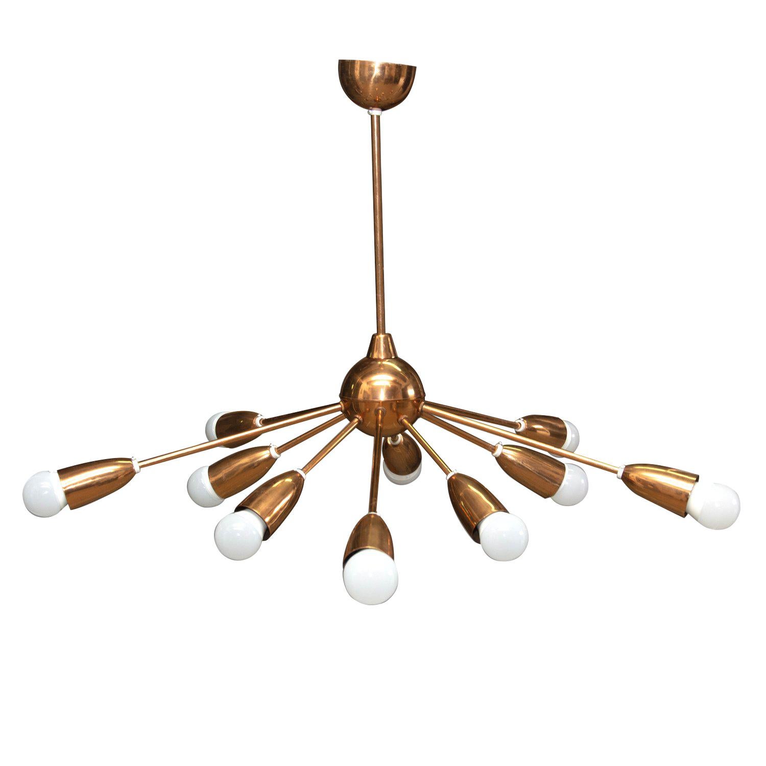 Italian Space Age Ten Arms Copper Sputnik Chandelier, 1960s