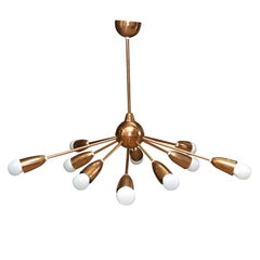 Italian Space Age Ten Arms Copper Sputnik Chandelier, 1960s