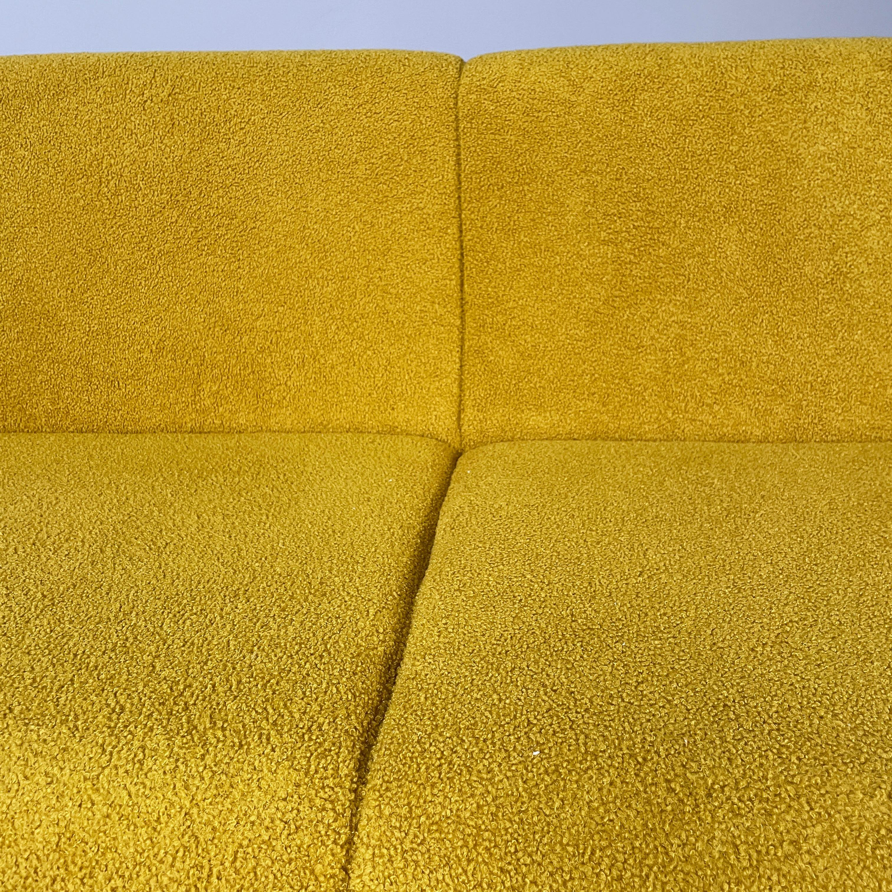 Fabric Italian space age Three-seater sofa in yellow fabric and black wood, 1970s For Sale