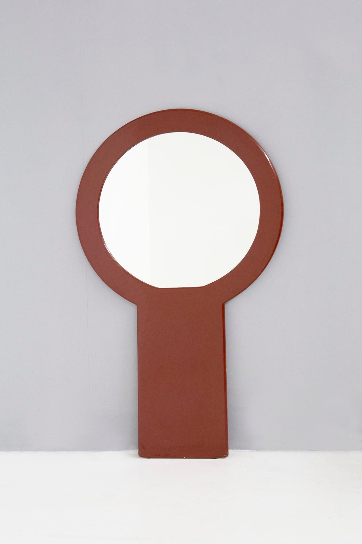 Mid-Century Modern Italian Space Age Wall Mirror by F.Lli Sbrilli in Red Lacquered Wood