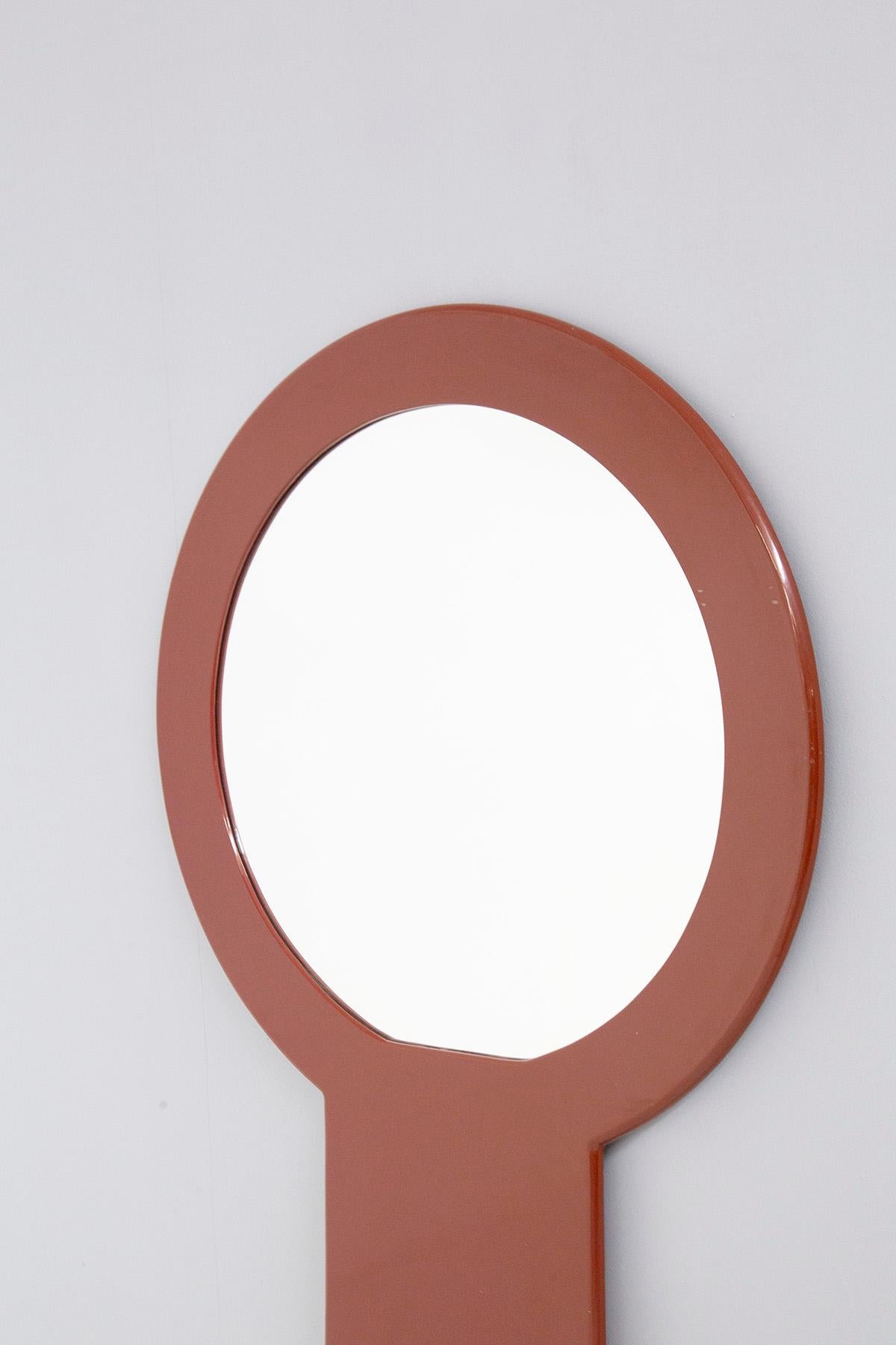 Italian Space Age Wall Mirror by F.Lli Sbrilli in Red Lacquered Wood In Good Condition In Milano, IT