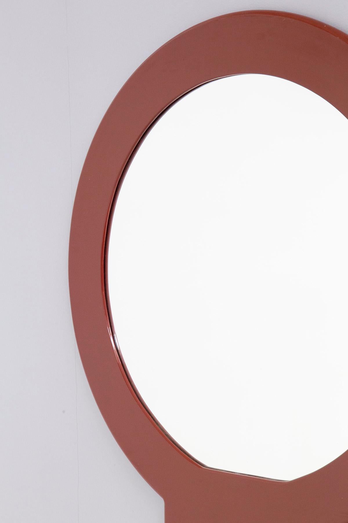Italian Space Age Wall Mirror by F.Lli Sbrilli in Red Lacquered Wood 1