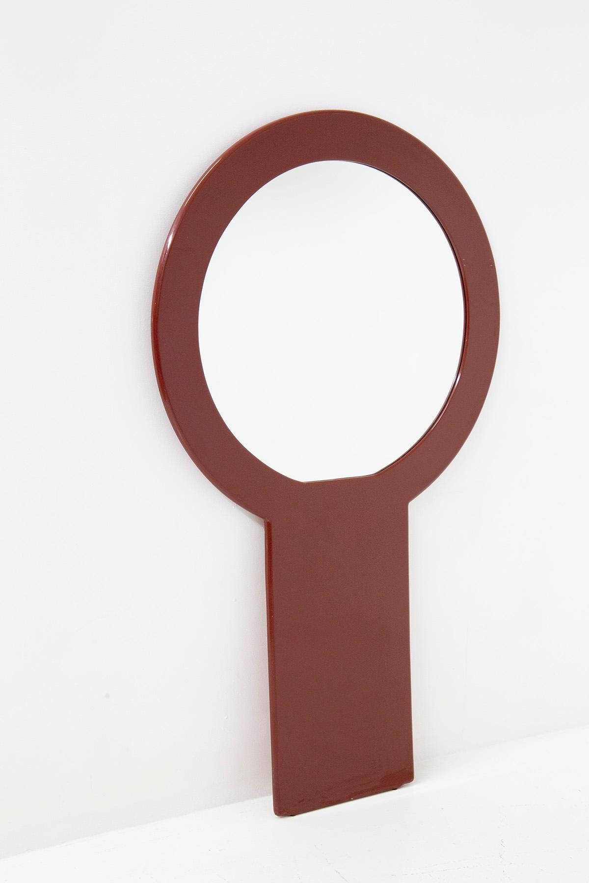 Italian Space Age Wall Mirror by F.Lli Sbrilli in Red Lacquered Wood 4