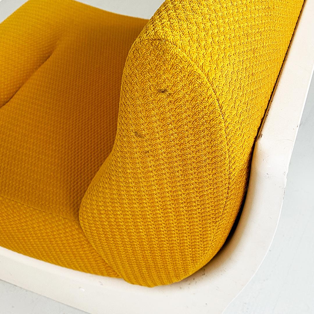 Italian space age white abs and mustard yellow fabric pair of armchairs, 1970s 6
