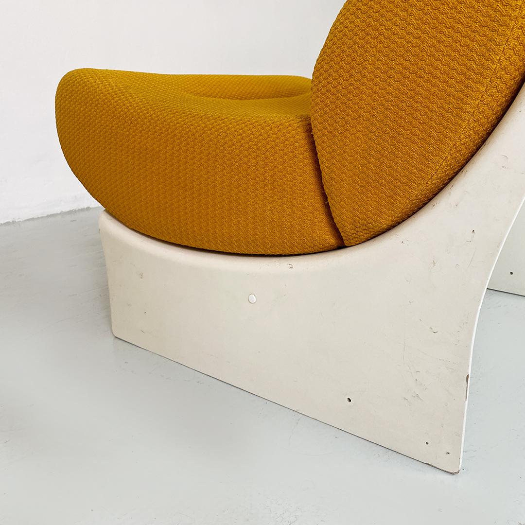 Italian space age white abs and mustard yellow fabric pair of armchairs, 1970s 7