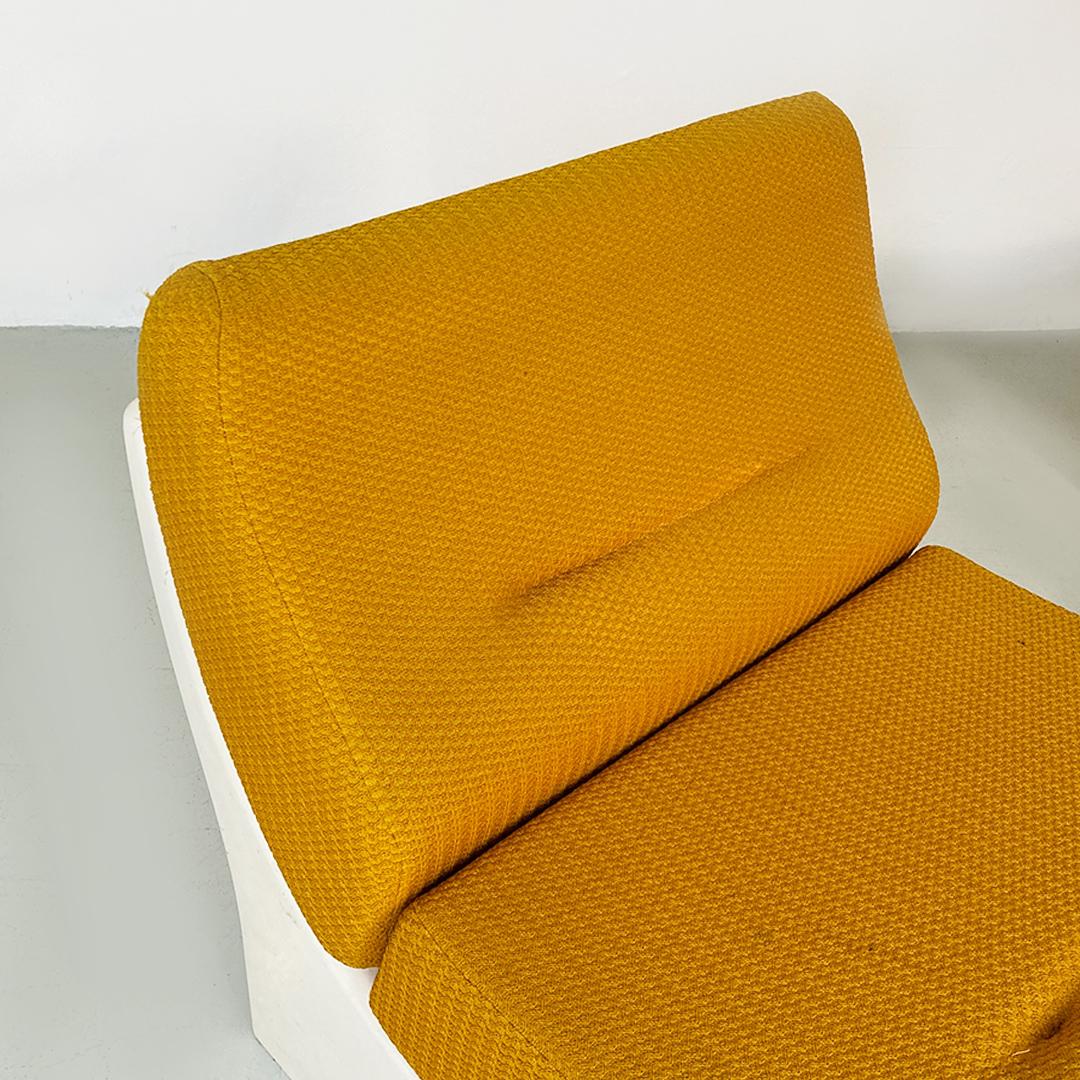 Italian space age white abs and mustard yellow fabric pair of armchairs, 1970s 9