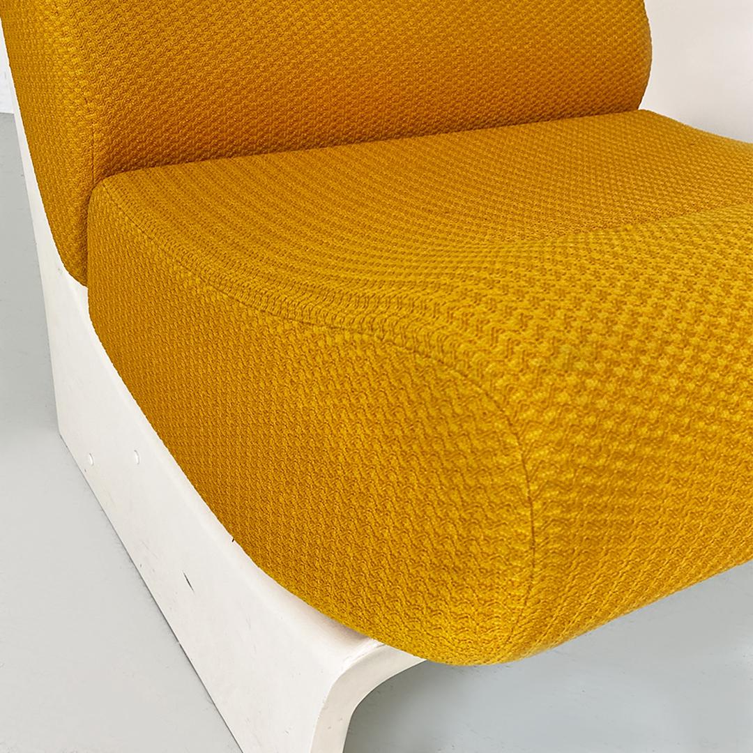 Italian space age white abs and mustard yellow fabric pair of armchairs, 1970s 11