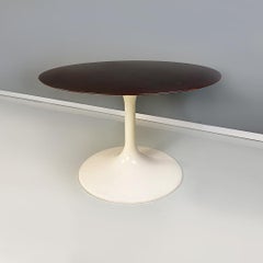 Italian Space Age White Cream Plastic and Wood Round Dining Table, 1970s