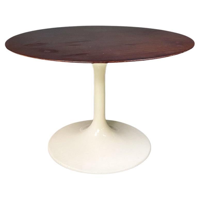 Table de salle à manger ronde italienne en bois et plastique blanc crème de l'ère spatiale, années 1970 en vente