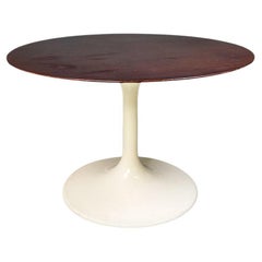 Italian Space Age White Cream Plastic and Wood Round Dining Table, 1970s