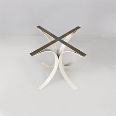 Italian space age white curved steel base for round top table, 1970s
