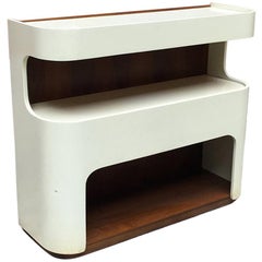Italian Space Age, White Enameled Wood Entrance Consolle, 1970s