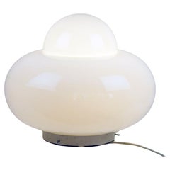 Vintage Italian Space Age White Opaline Glass Table Lamp in the Style of Sergio Asti