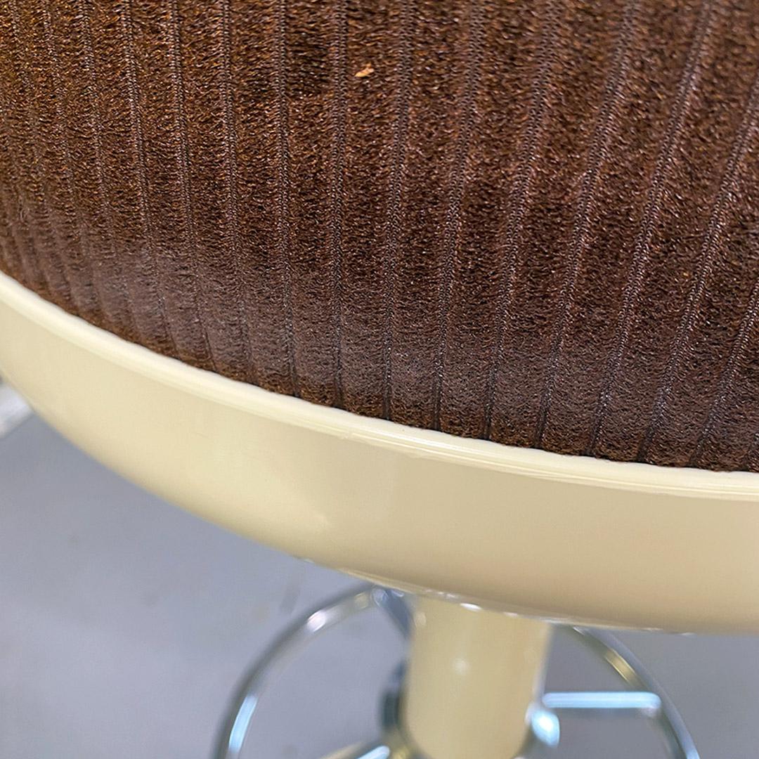Italian Space Age White Plastic, Brown Fabric and Chromed Steel High Stools 1970 14