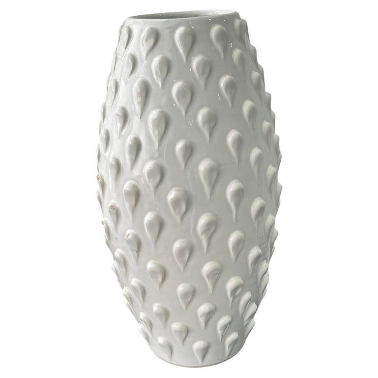 Italian Space Age White Vase in Glazed Ceramic by Bitossi 1970s For Sale