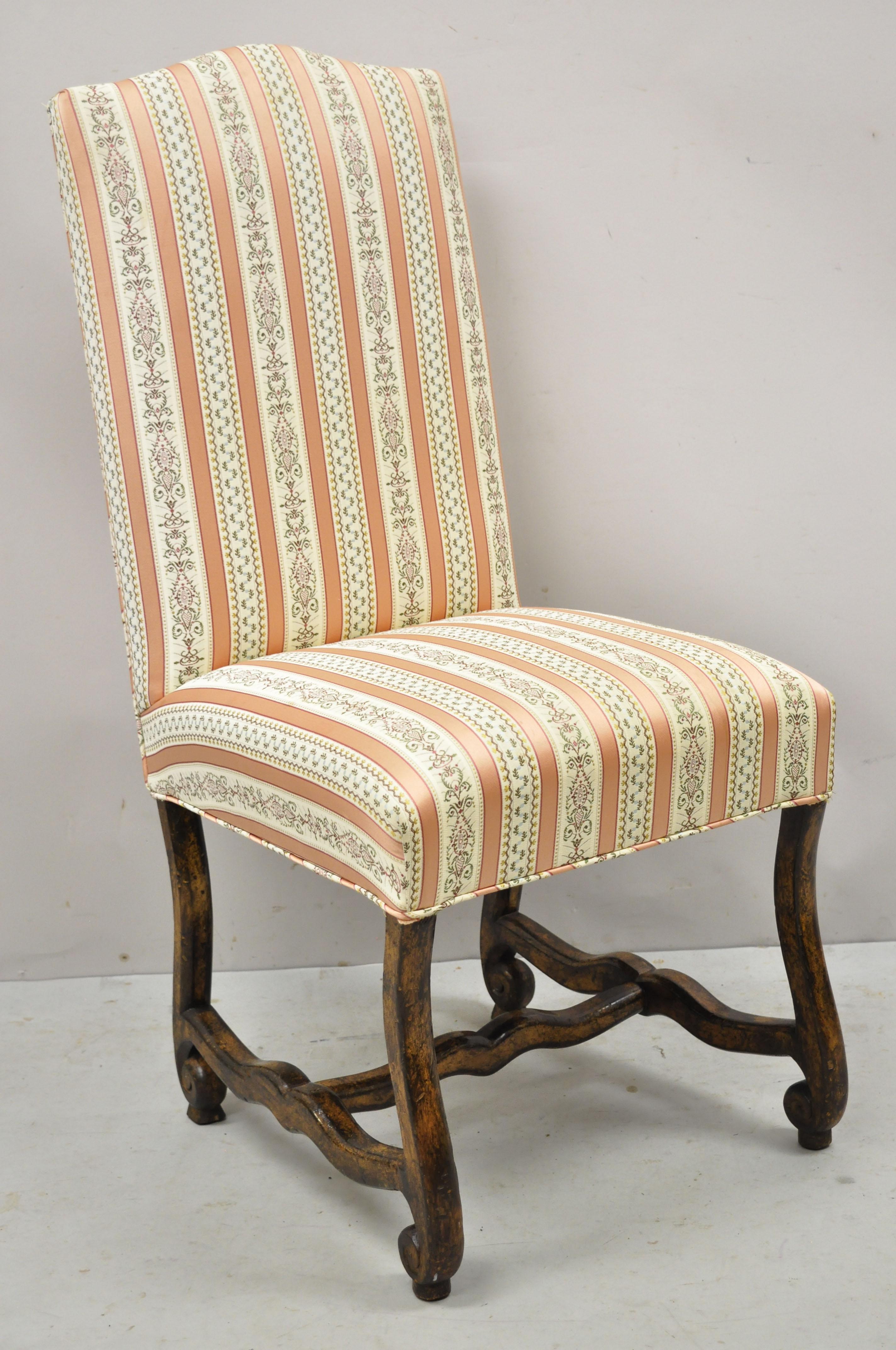 Italian Spanish Baroque Upholstered Back Distressed Wood Dining Chair, Set of 6 In Good Condition In Philadelphia, PA