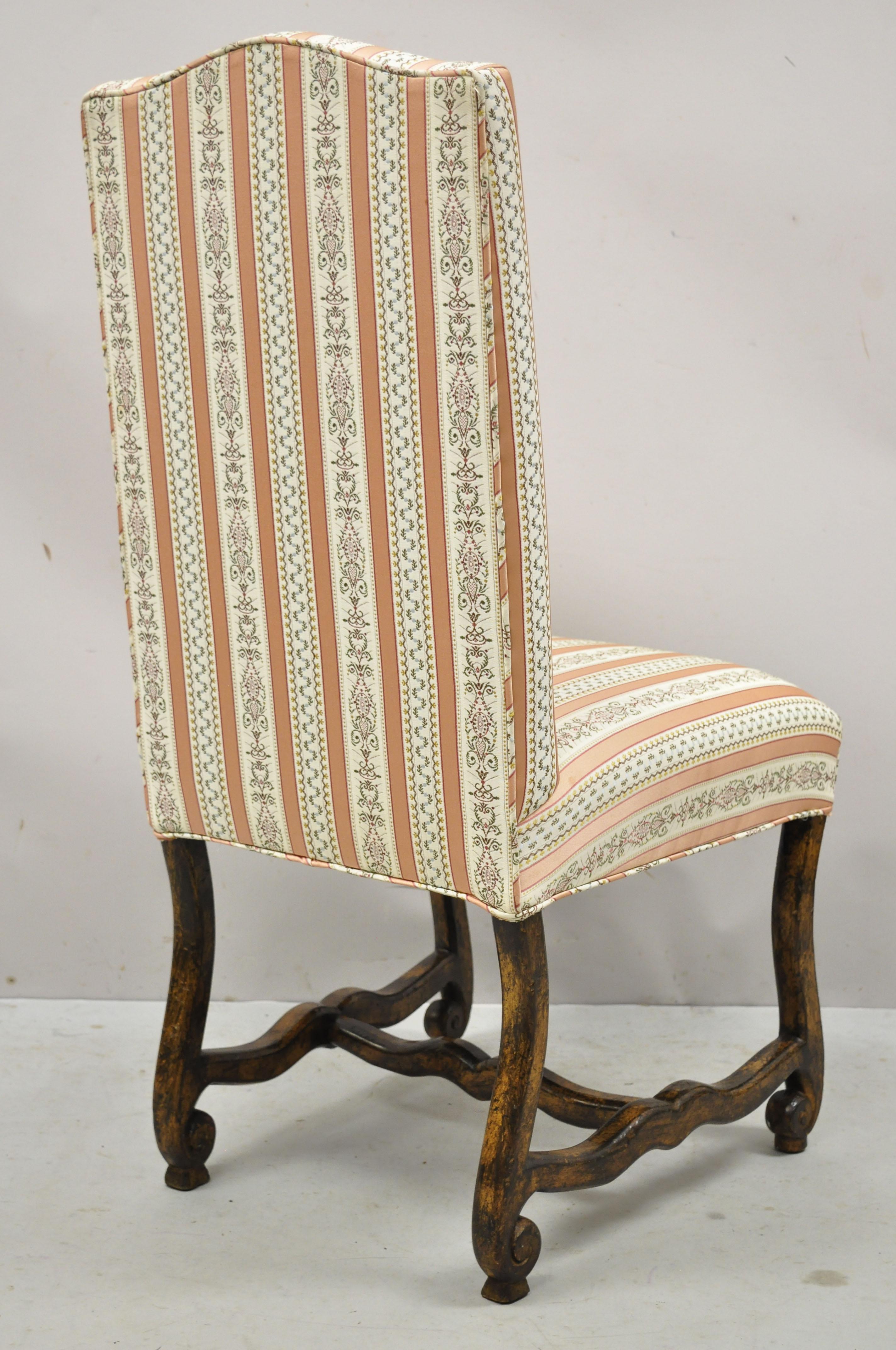 Fabric Italian Spanish Baroque Upholstered Back Distressed Wood Dining Chair, Set of 6