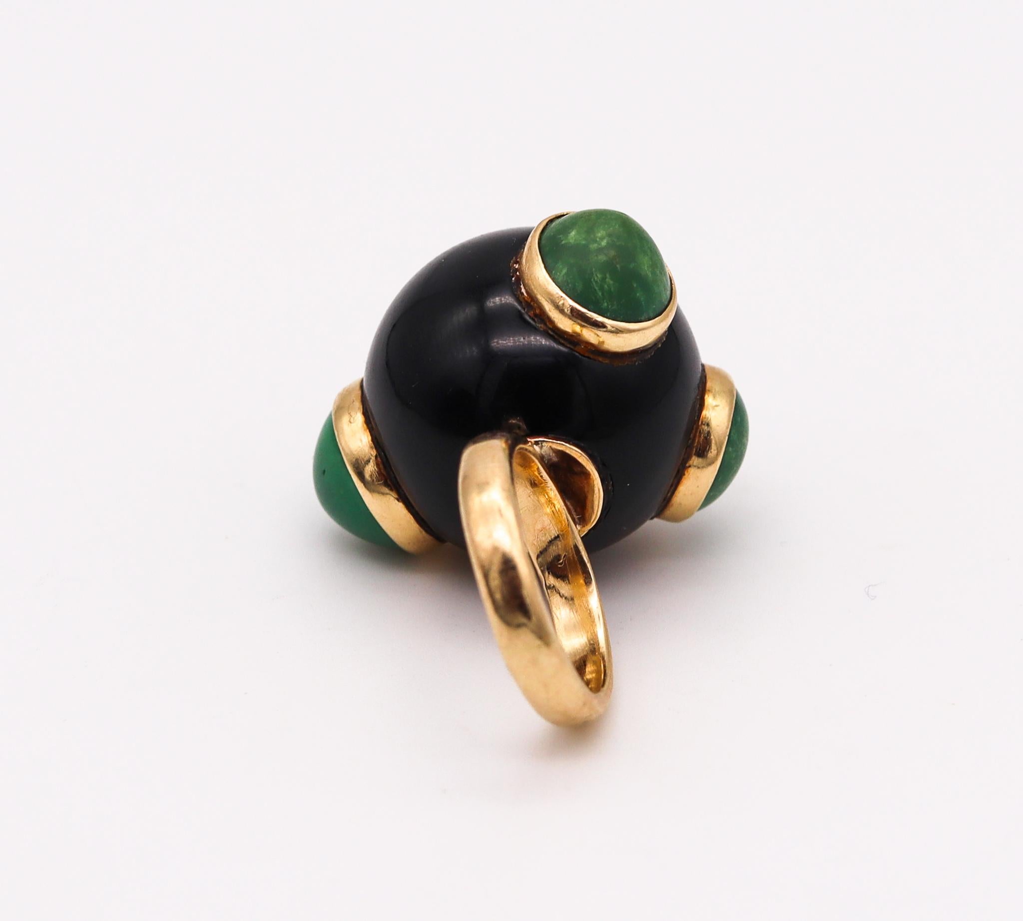 Cabochon Italian Spatialism 1970 Retro Sculptural Ring 14Kt Gold with Onyx and Turquoise For Sale