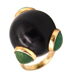 Italian Spatialism 1970 Vintage Sculptural Ring 14Kt Gold with Onyx and Turquoise