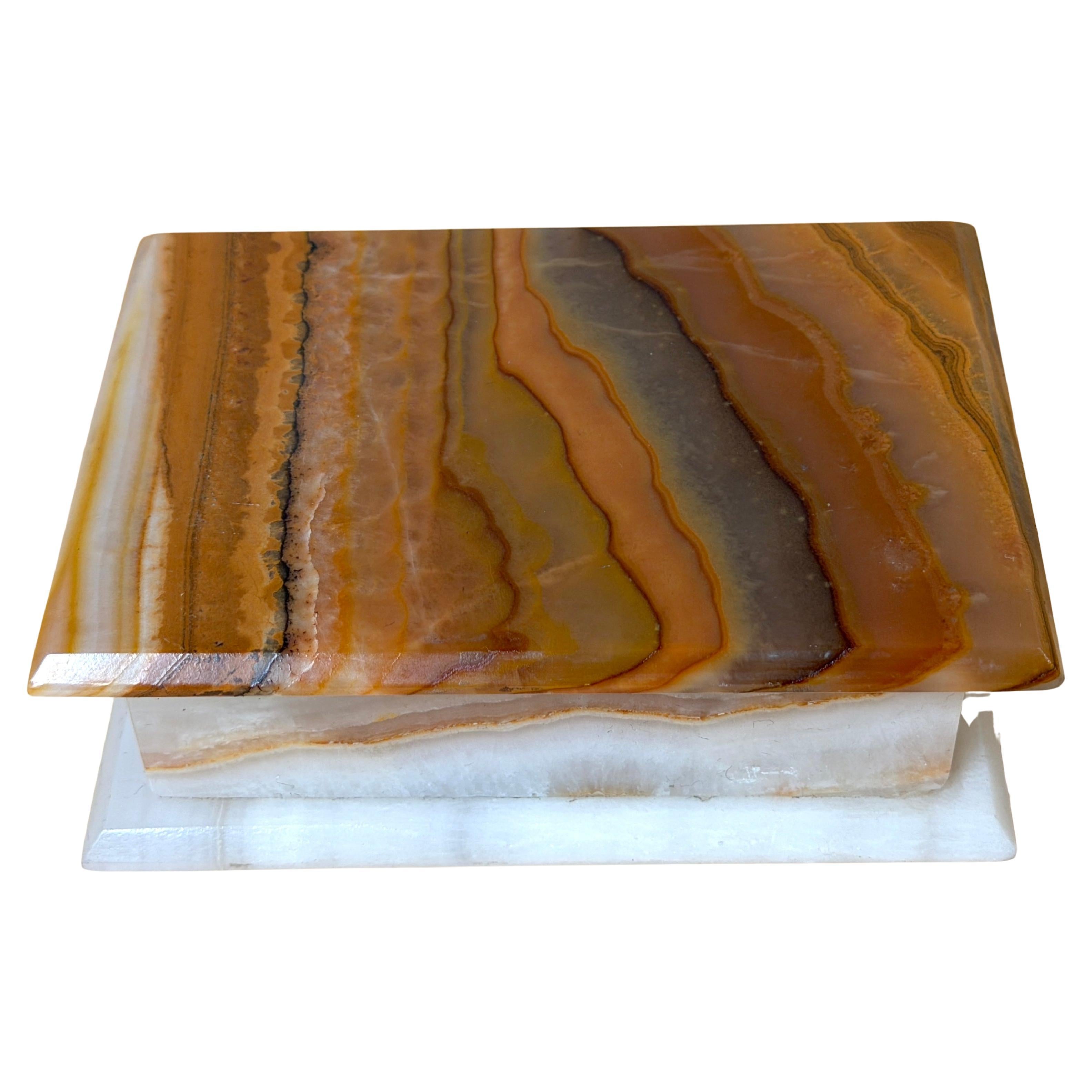 Italian Specimen Agate and Alabaster Hinged Table Box, Circa 1950s For Sale