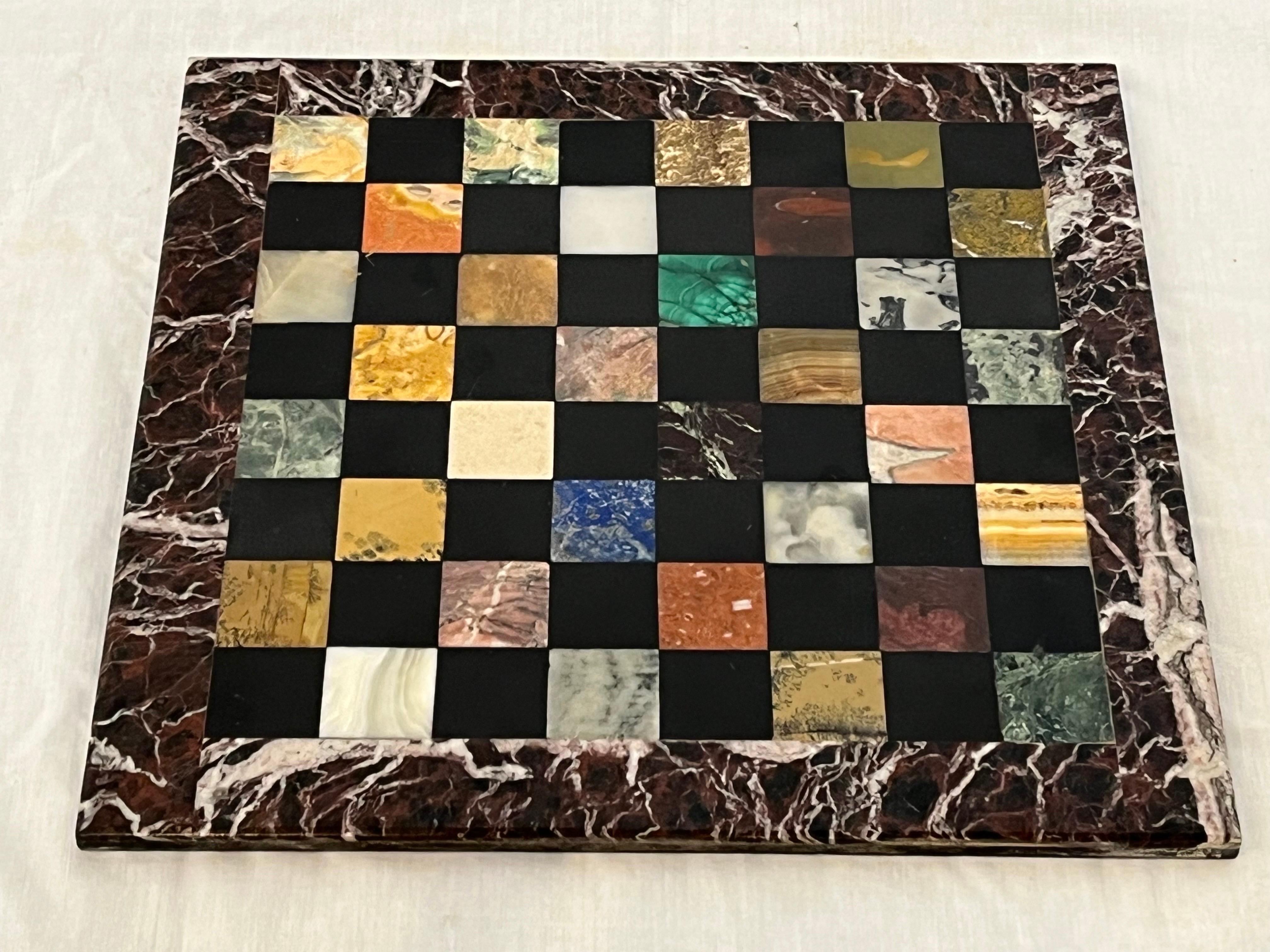 It's your move on this perfect mid century Italian specimen marble pietra dura style chess board from Florence. Il Mosaico di Firenze was a well known maker of incredible pietra dura artworks, this chess board is part of that impressive legacy. The
