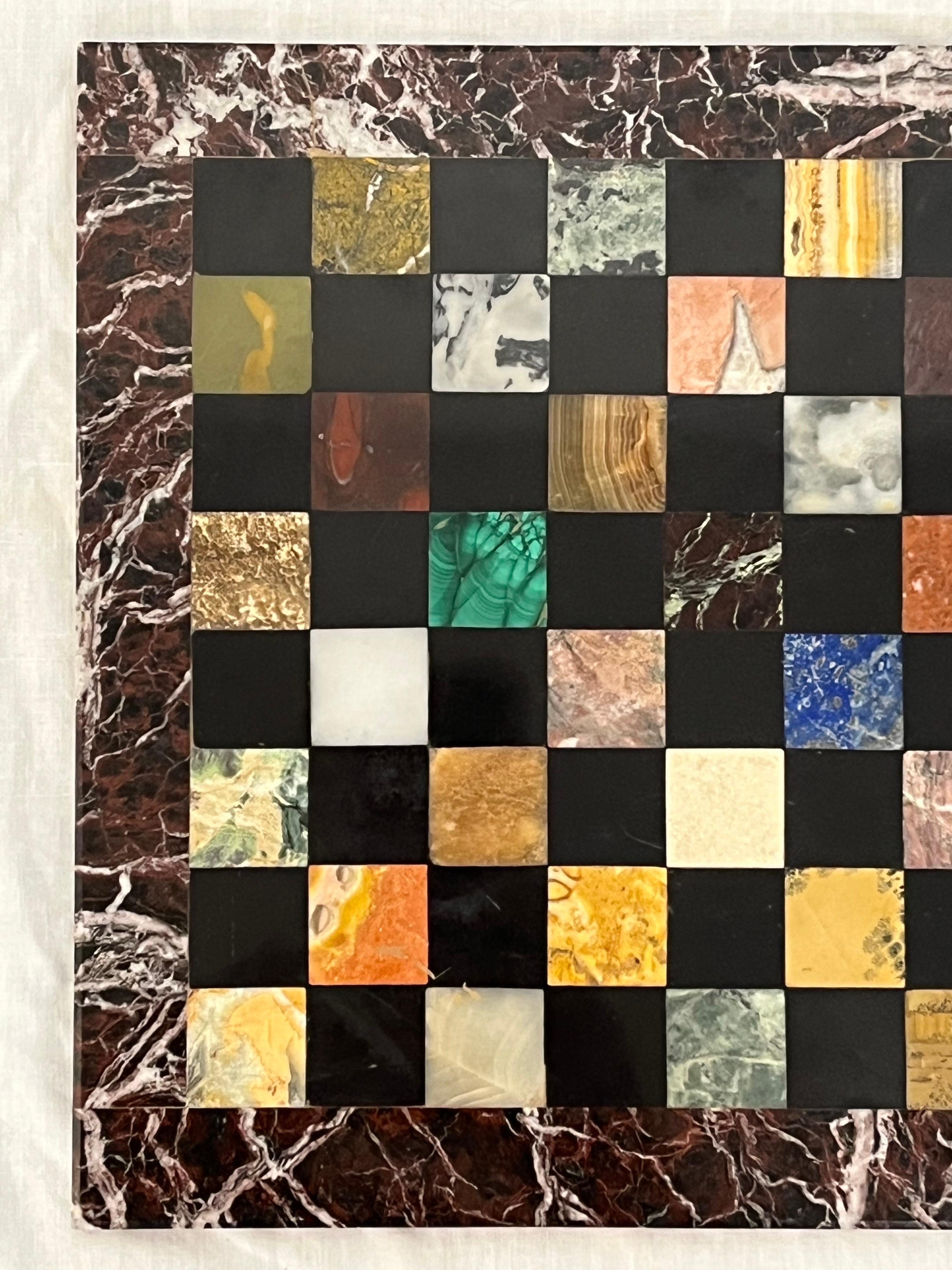 Mid-Century Modern Italian Specimen Marble Florentine Midcentury Chess Board Il Mosaico Di Firenze