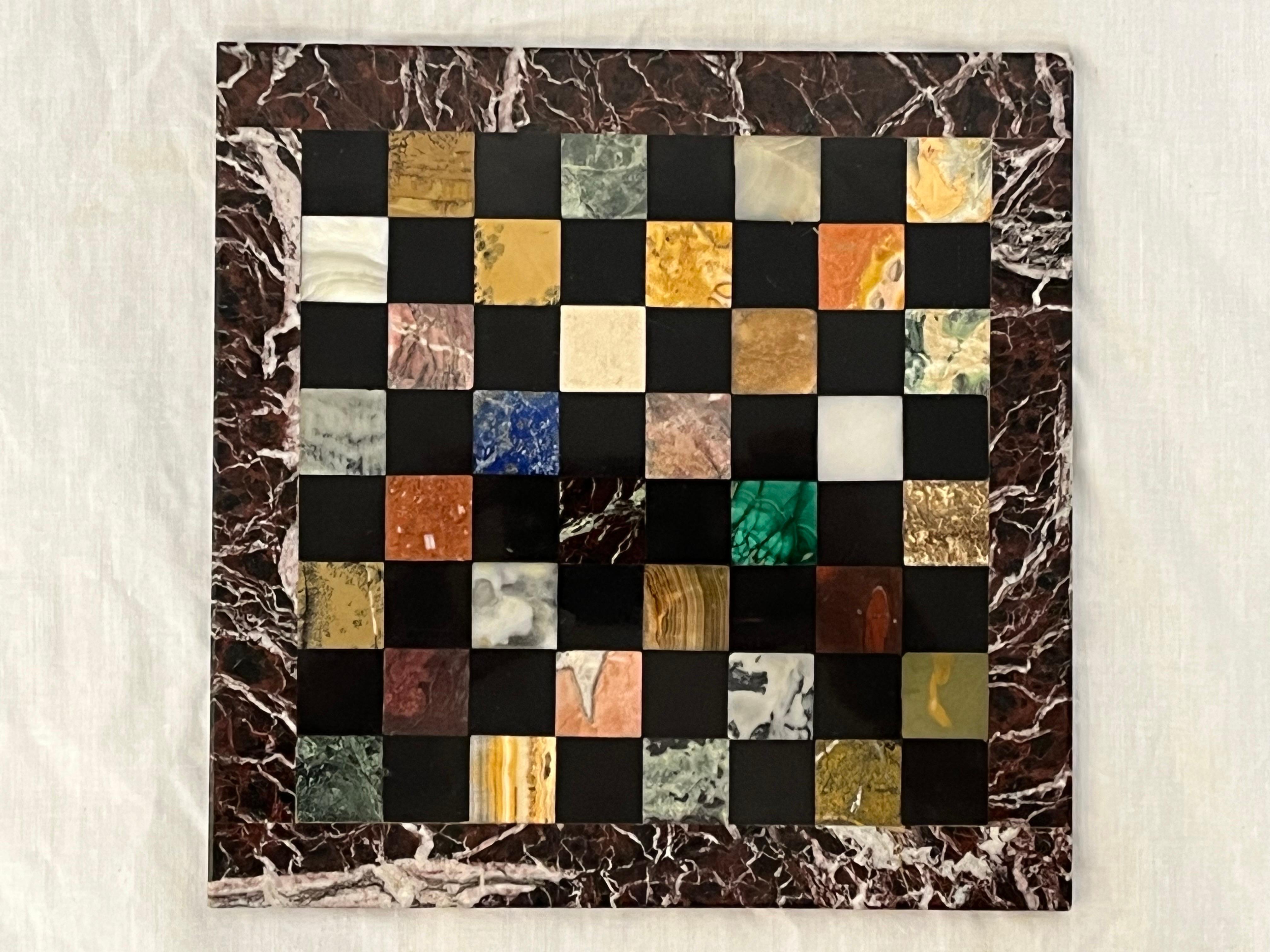 20th Century Italian Specimen Marble Florentine Midcentury Chess Board Il Mosaico Di Firenze