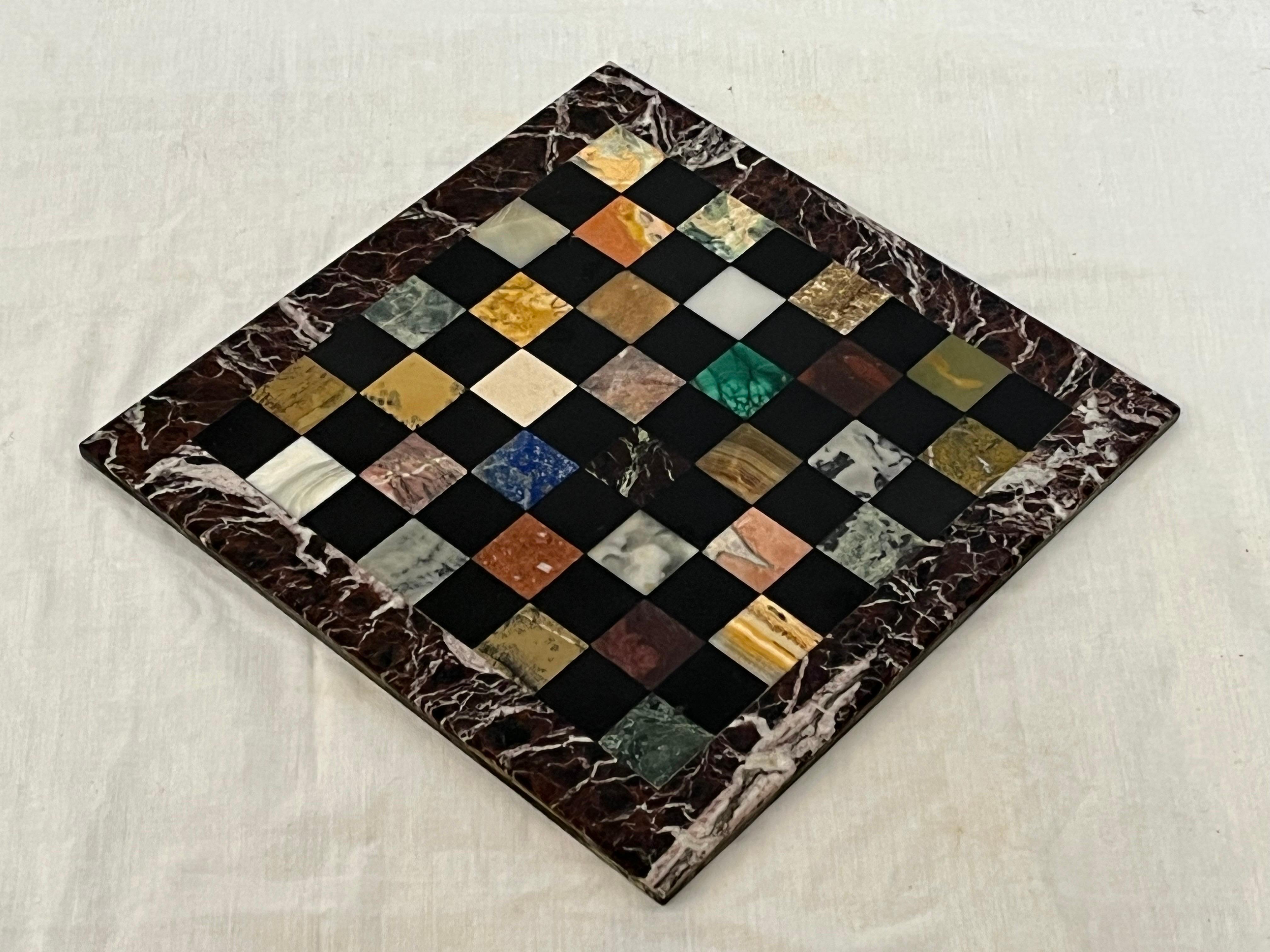 Stone Italian Specimen Marble Florentine Midcentury Chess Board Il Mosaico Di Firenze