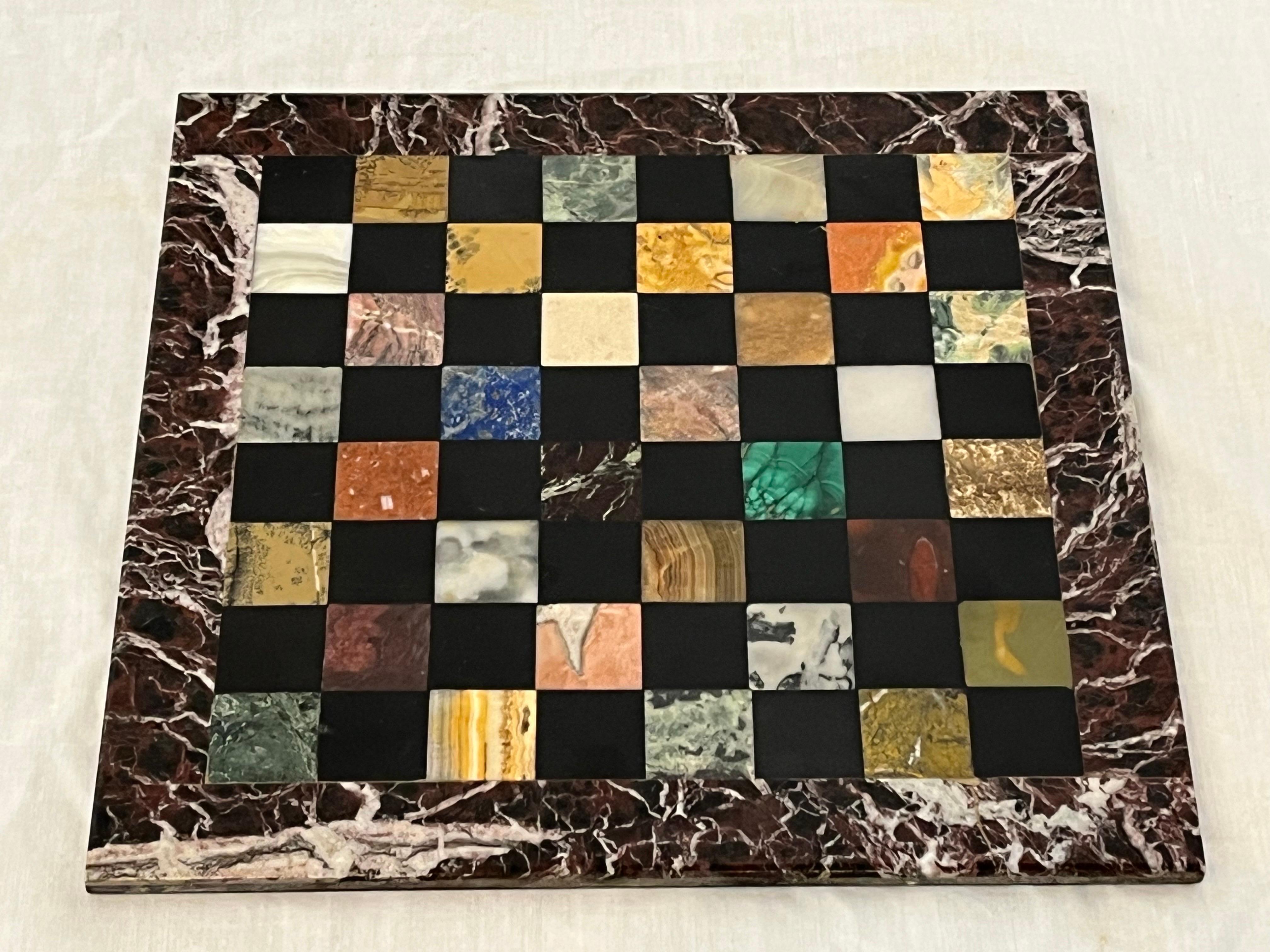 Italian Specimen Marble Florentine Midcentury Chess Board Il Mosaico Di Firenze 1