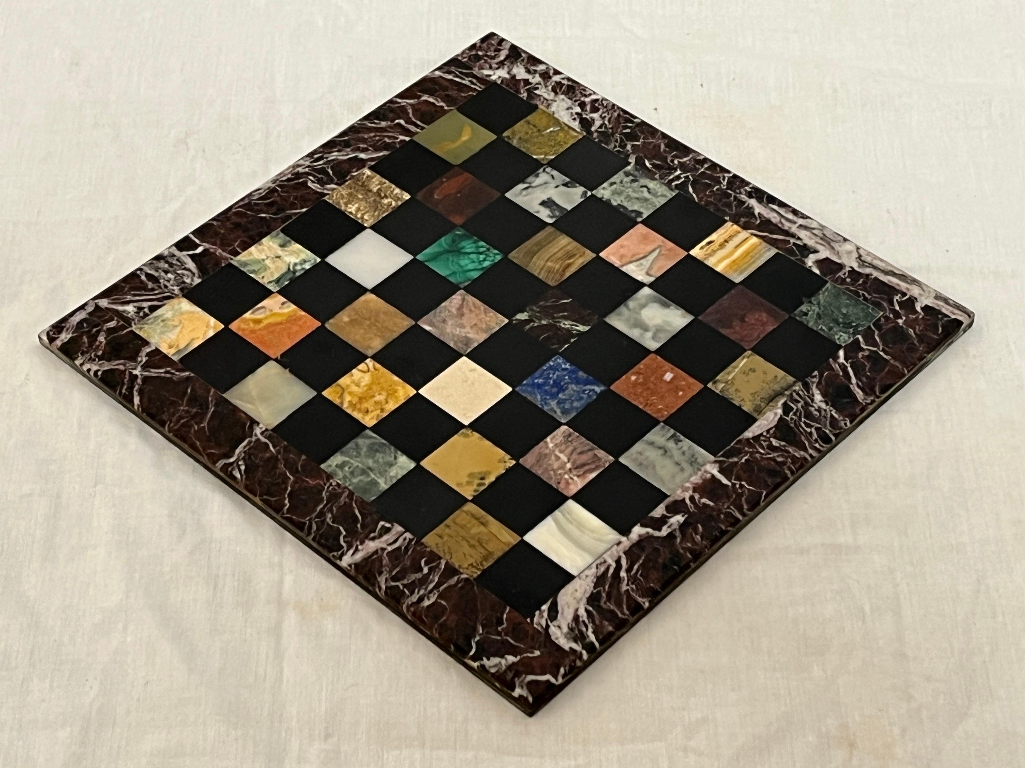 Italian Specimen Marble Florentine Midcentury Chess Board Il Mosaico Di Firenze 2