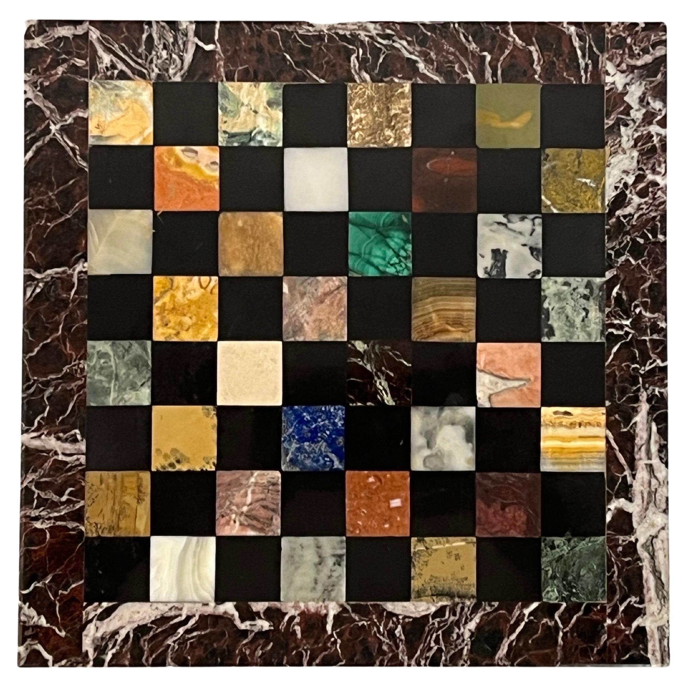 Italian Specimen Marble Florentine Midcentury Chess Board Il Mosaico Di Firenze